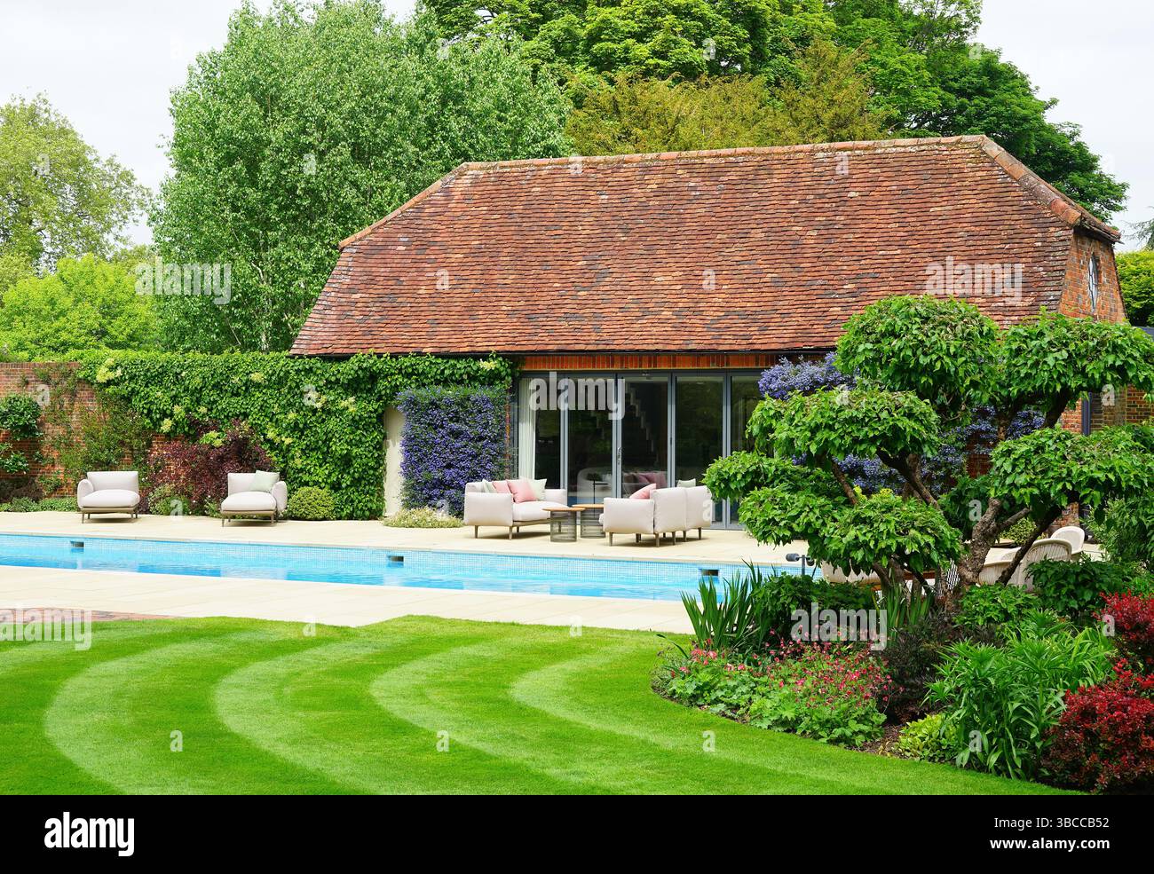Pool and pavilion at the gardens of the Manor House, Ayot St Lawrence ...