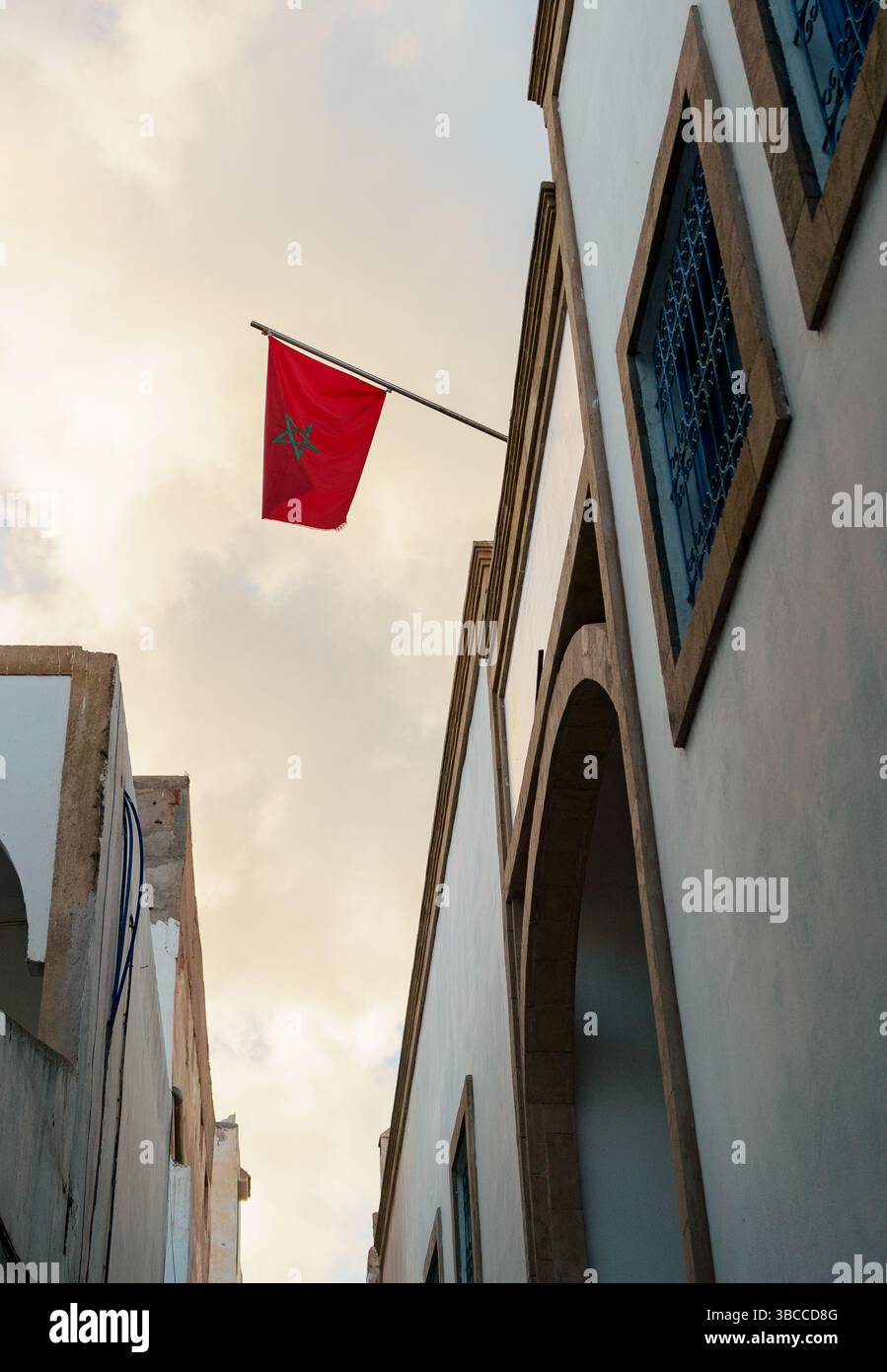 Flag of Morocco in medina of Essaouira Stock Photo