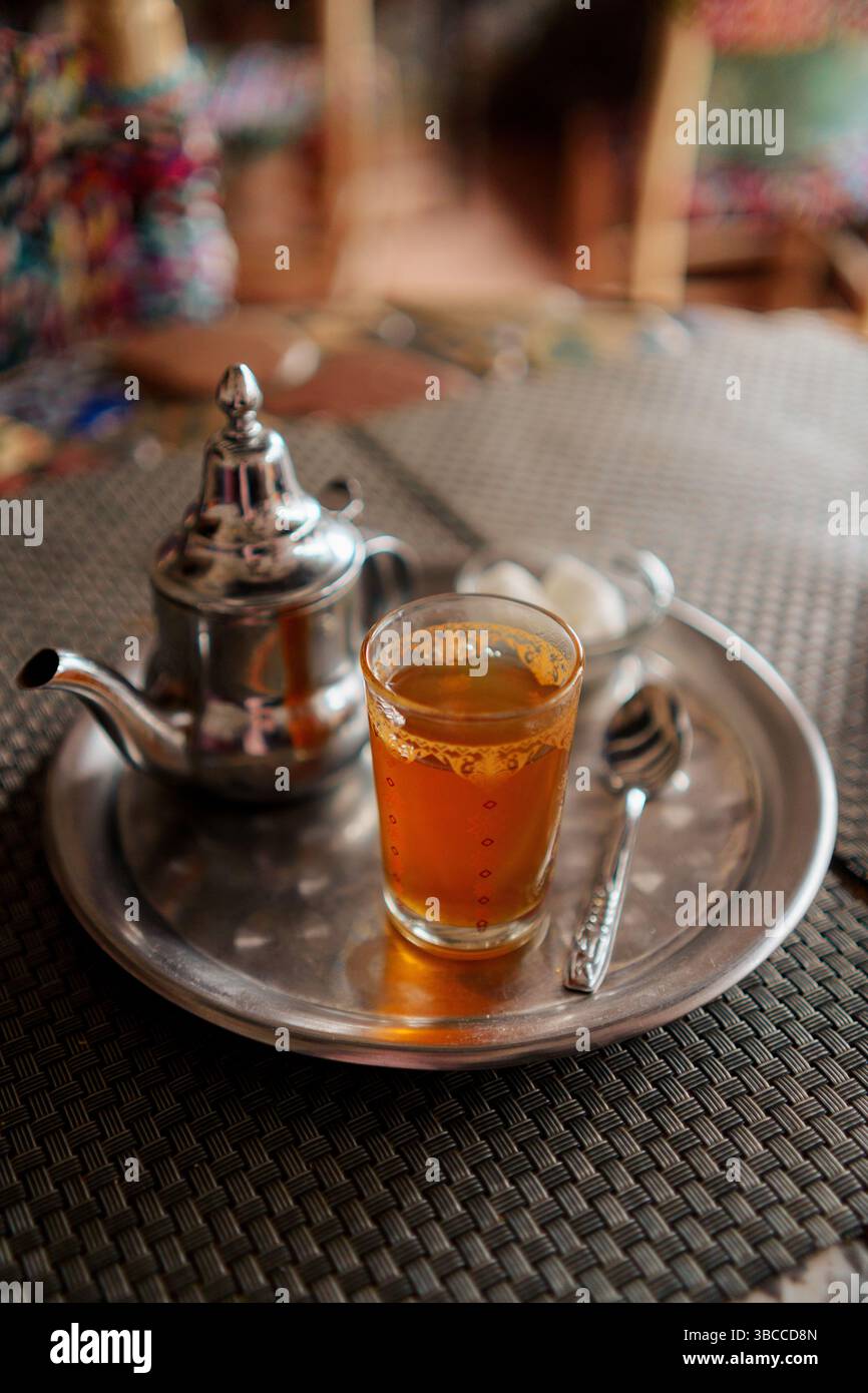 Traditional Moroccan Mint Tea, warm cozy atmosphere Stock Photo