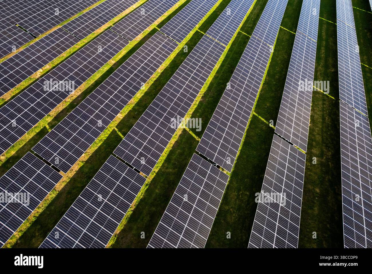 Aerial view of a solar farm outside Bandon, West Cork, Ireland. Stock Photo