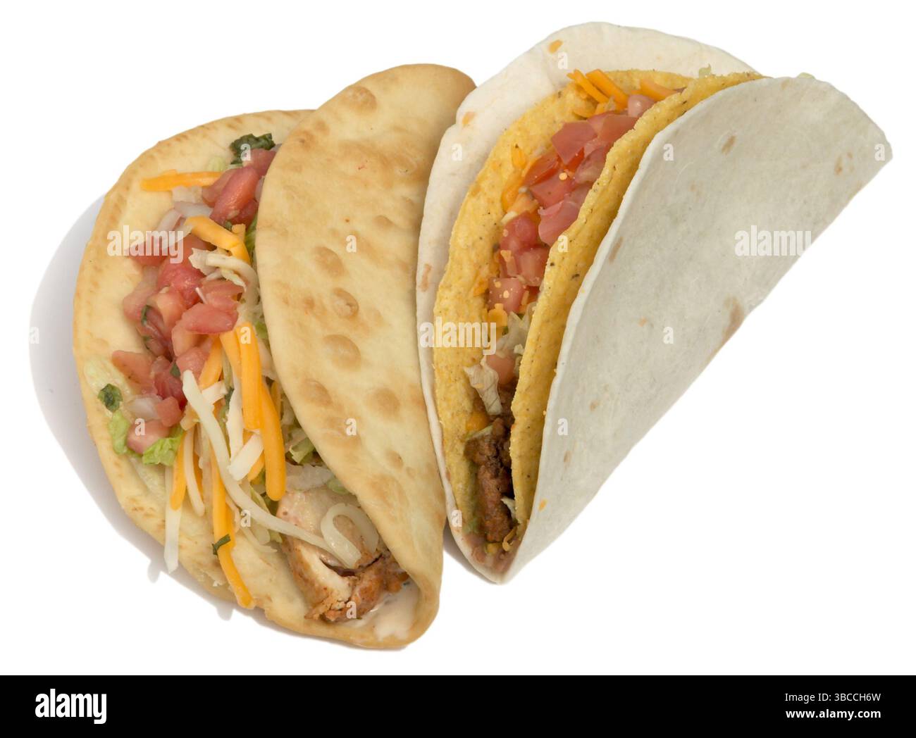 taco bell double decker taco and chalupa photographed on a white background Stock Photo