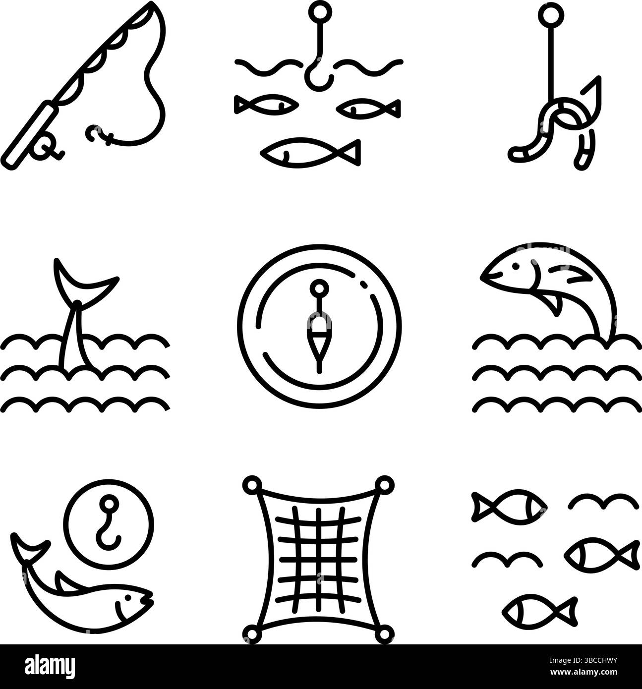 Various fishing related icon. Fishing Vector Line Icon. Catch seafood ...