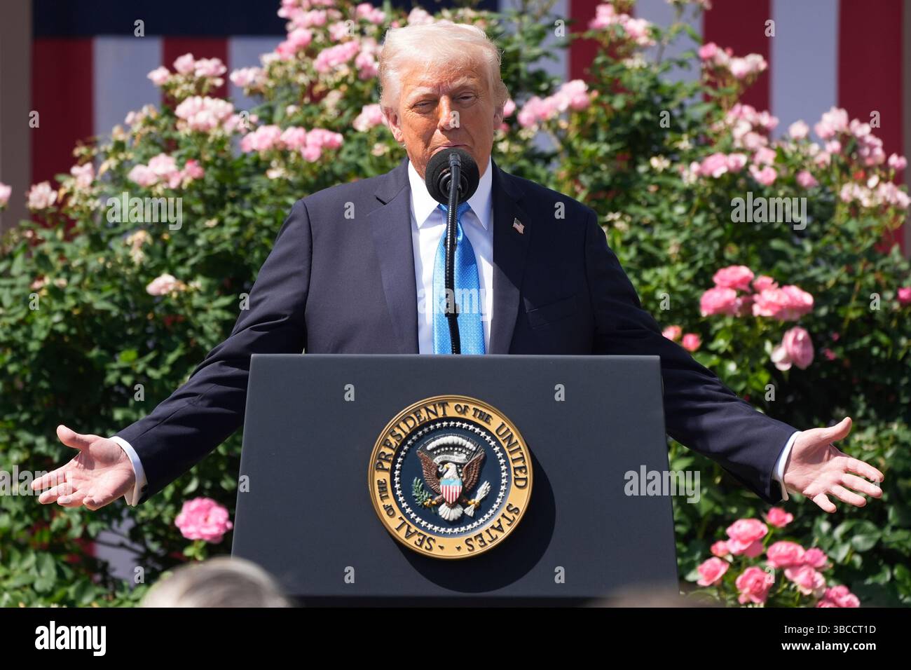 President Donald Trump speaks in the Rose Garden at the White House ...