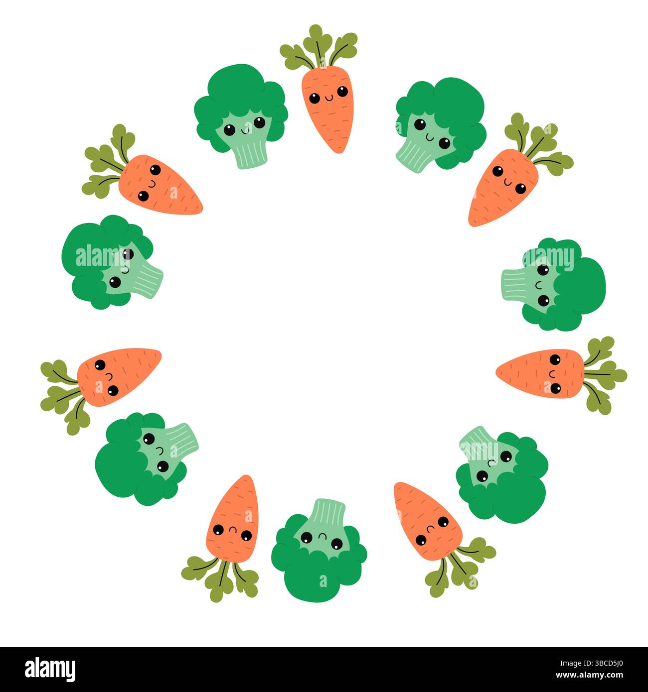 Vegetables round frame. Carrot and broccoli. Stock Vector