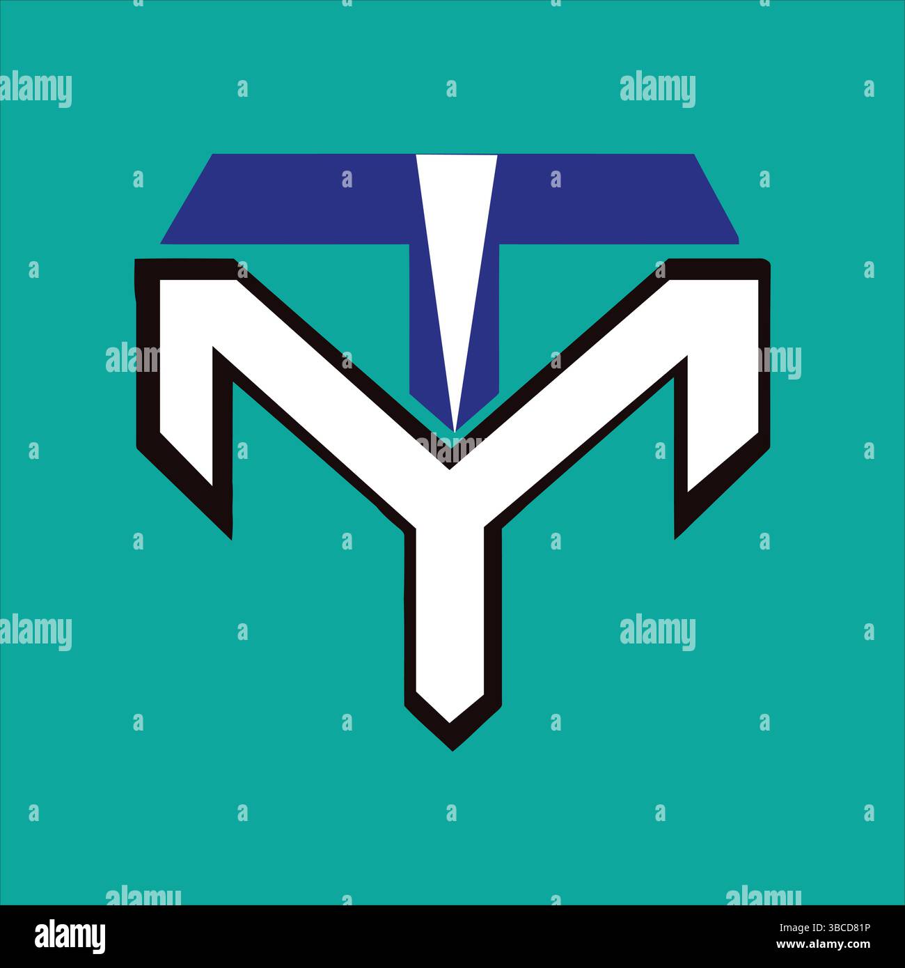 Geometric, TY Monogram, Abstract Teal Background Stock Vector
