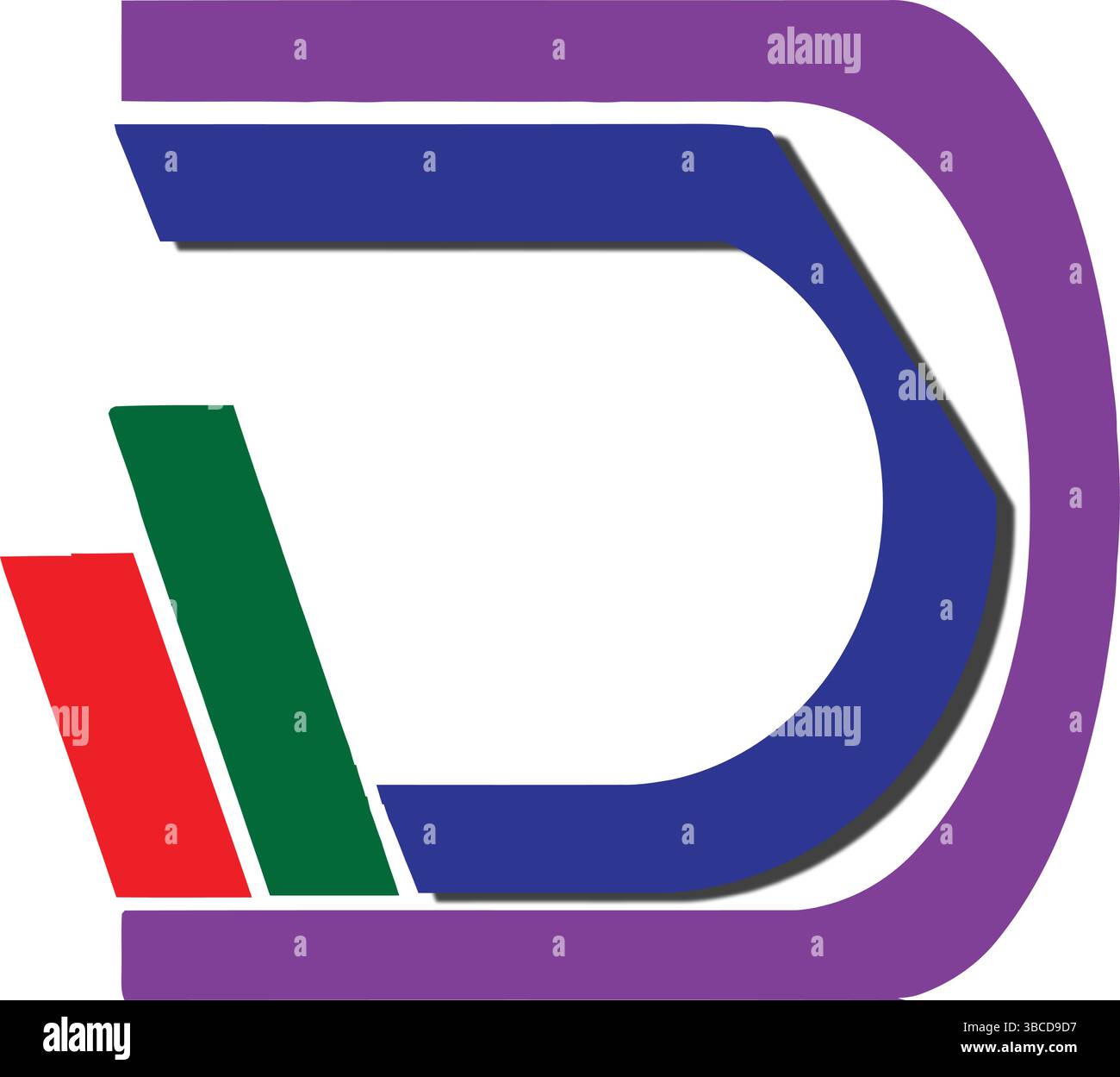 Abstract, D Letterform, Dynamic Colourful Layers Stock Vector