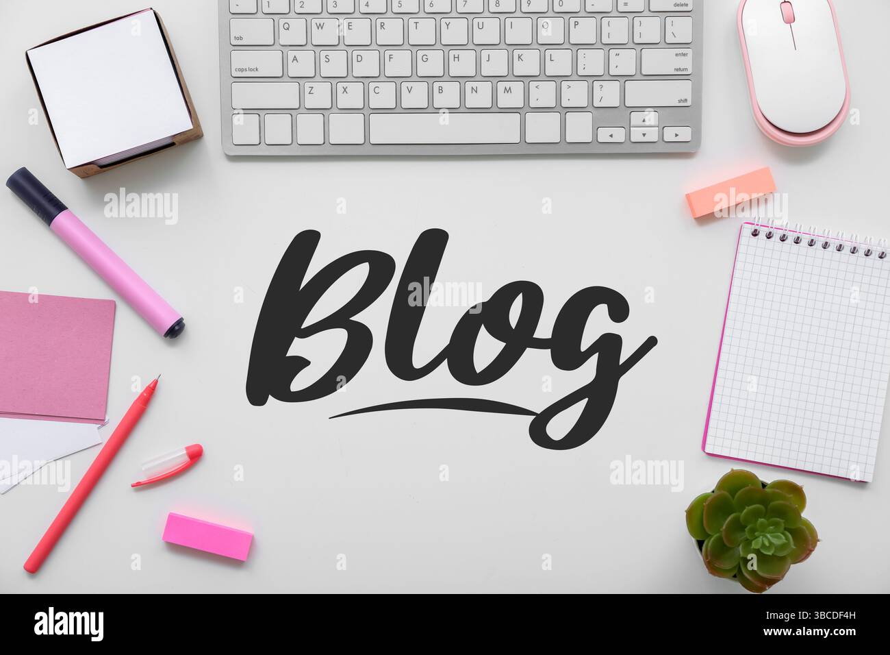 Office supplies and word BLOG on light background Stock Photo