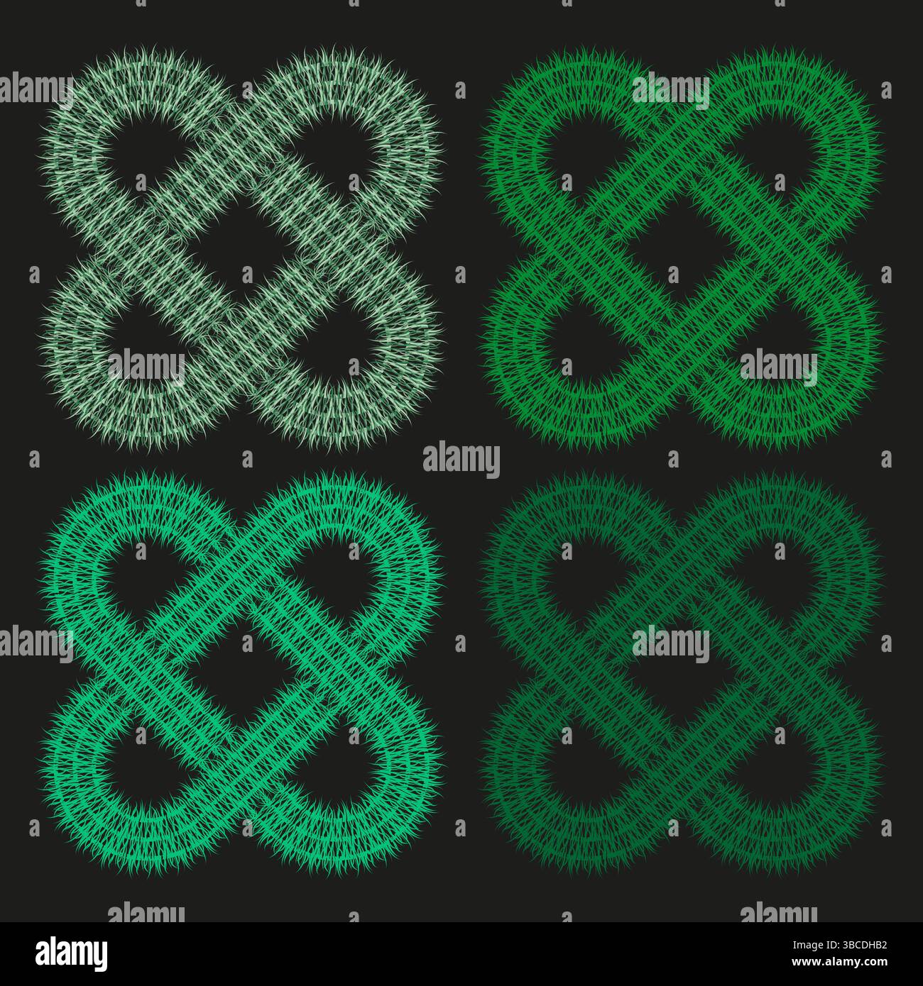 Interwoven knot symbol. Green vector element. Patterned loop design. Dark background icon. Stock Vector