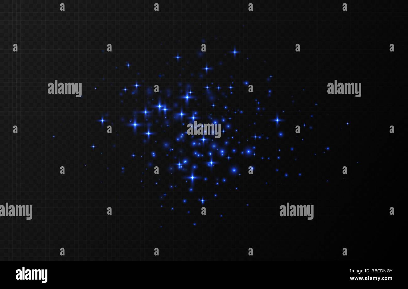 Blue sparkling stars, shiny particles light effect, transparent flying ...