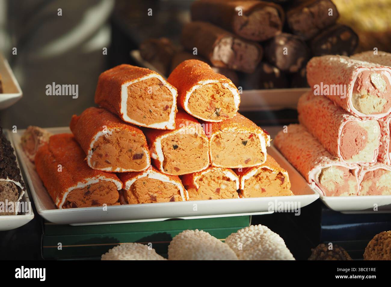 Colorful turkish delight displayed in a bakery window Stock Photo - Alamy
