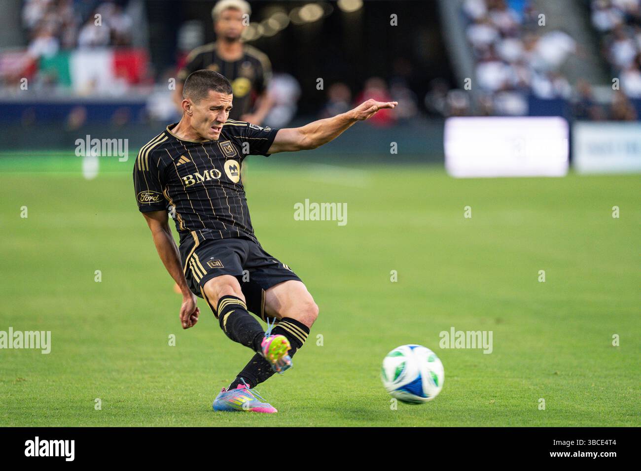 LAFC defender Aaron Long (33) sends a pass during a MLS match against ...