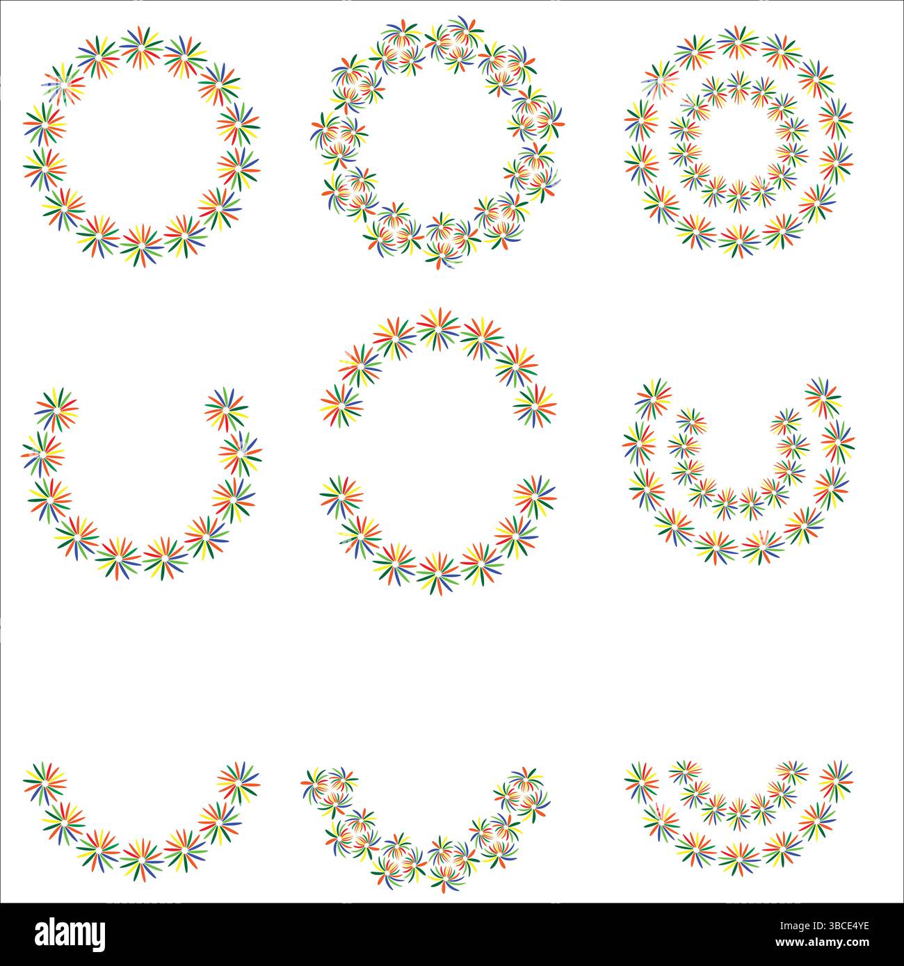 Mandala Floral Decorative Colorful Circle Frame Set Stock Vector
