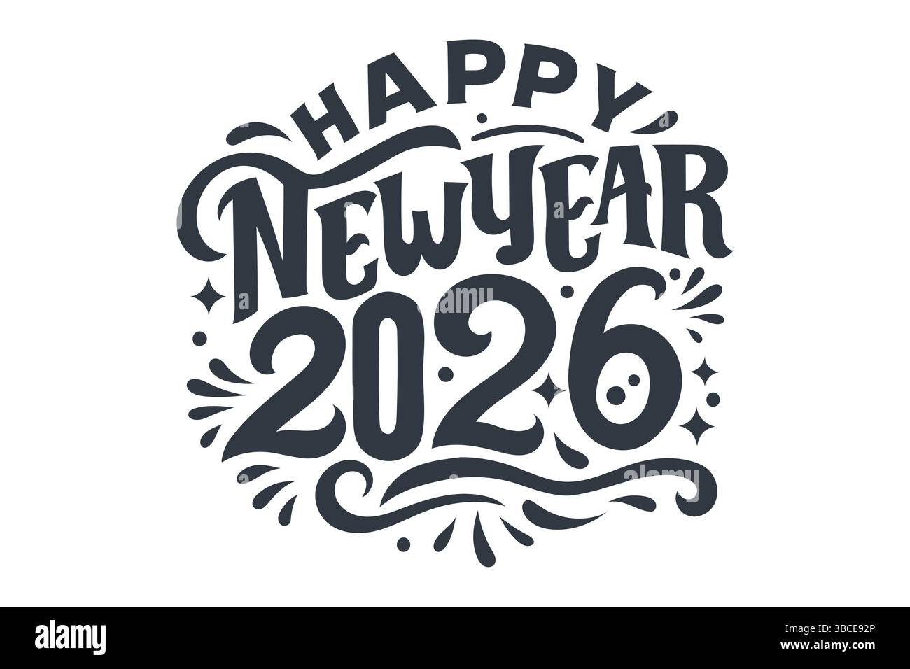 Happy new year 2026 design. Black lettering on white background ...