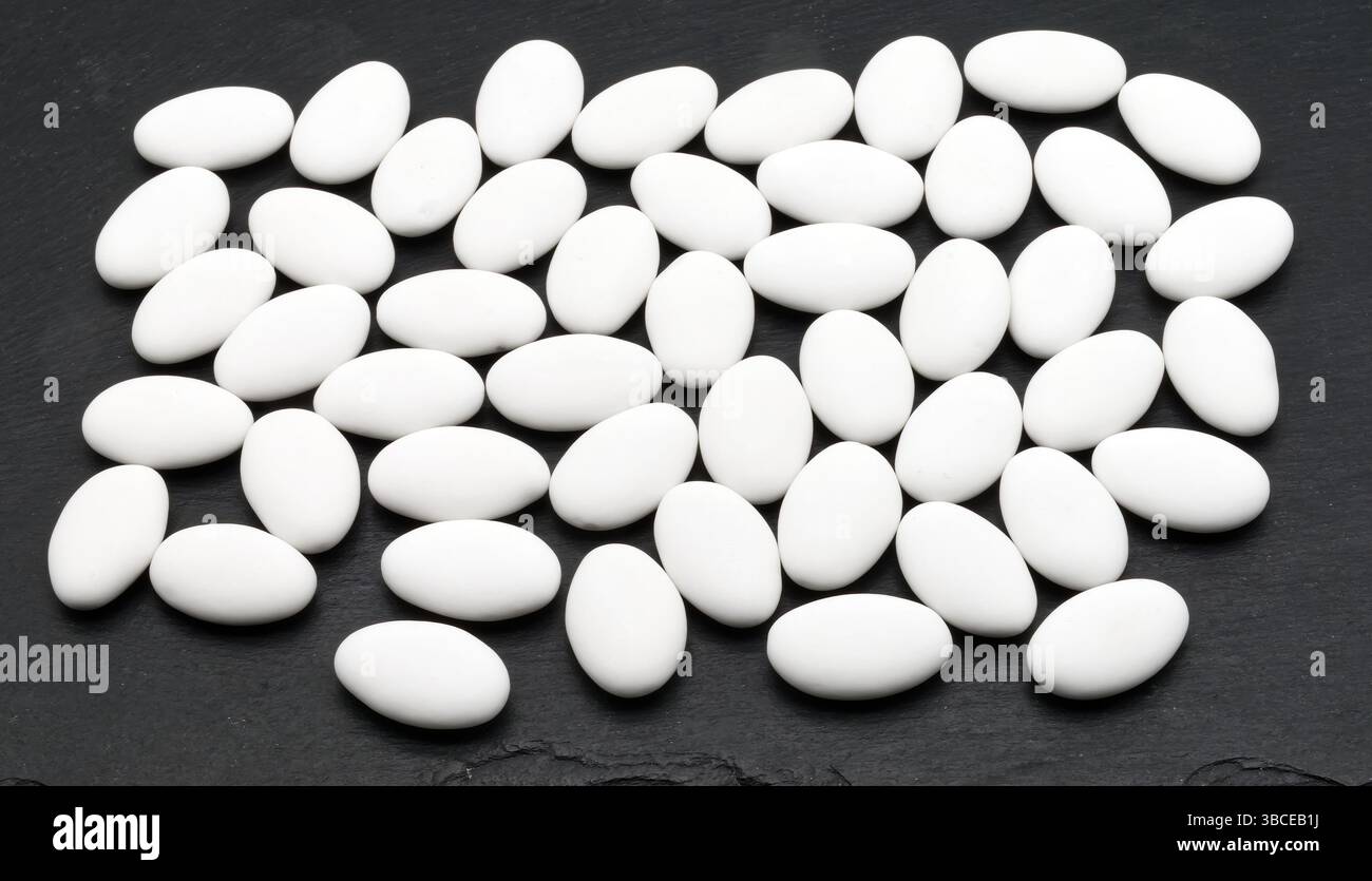 Jordan almonds isolated on black background. Stock Photo