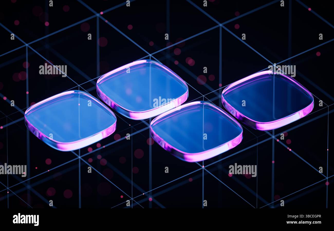 Abstract blue glass geometry cubes, 3d rendering. 3D illustration. Stock Photo