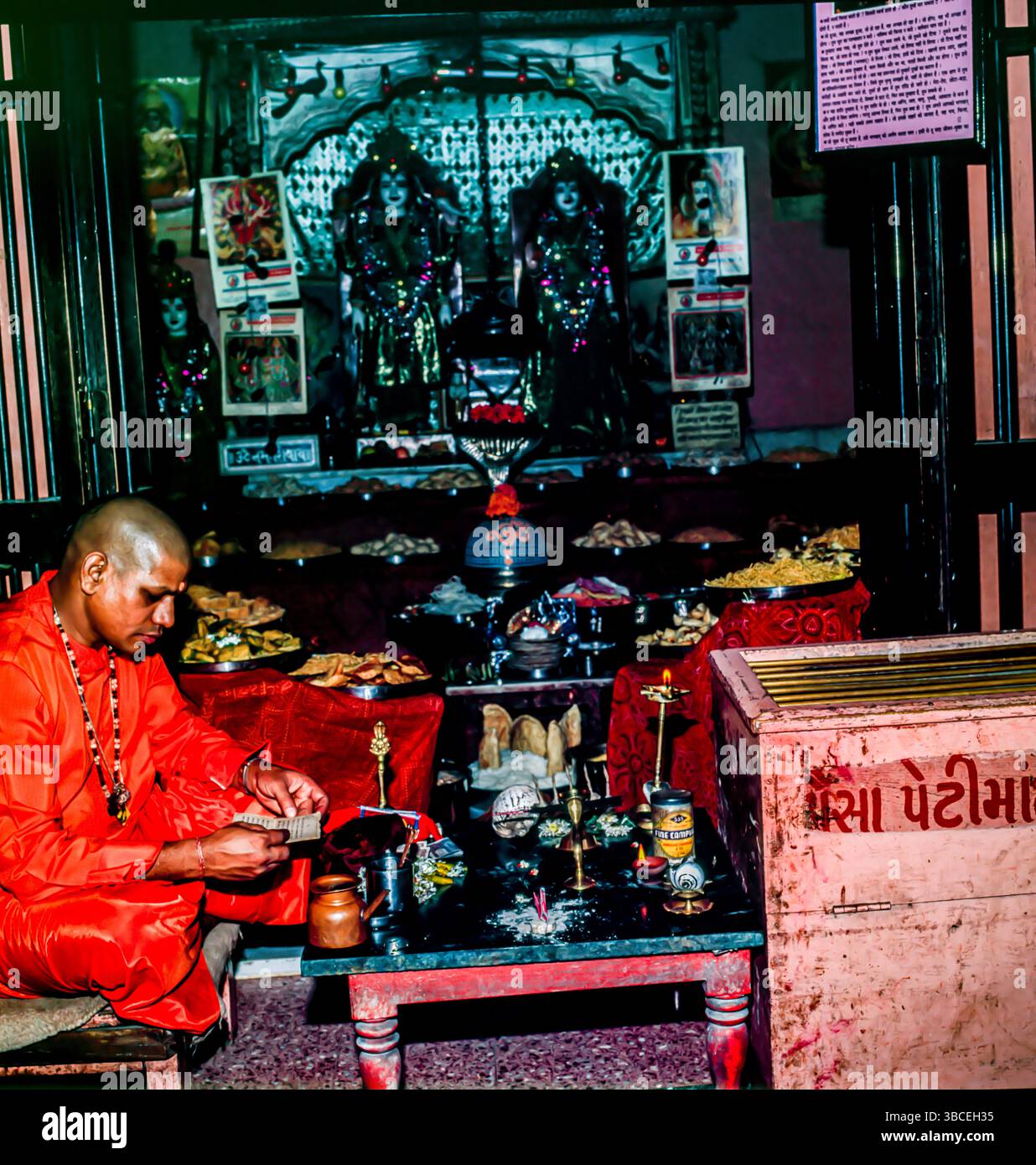 Shiv Shakti Idols with Chappan bhog (56 Varieties of Foods) in Temple. Stock Photo