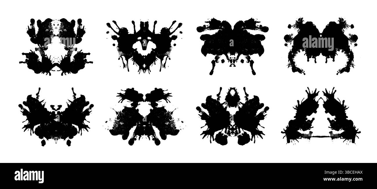 Rorschach inkblot test cards set - black symmetric abstract random ...