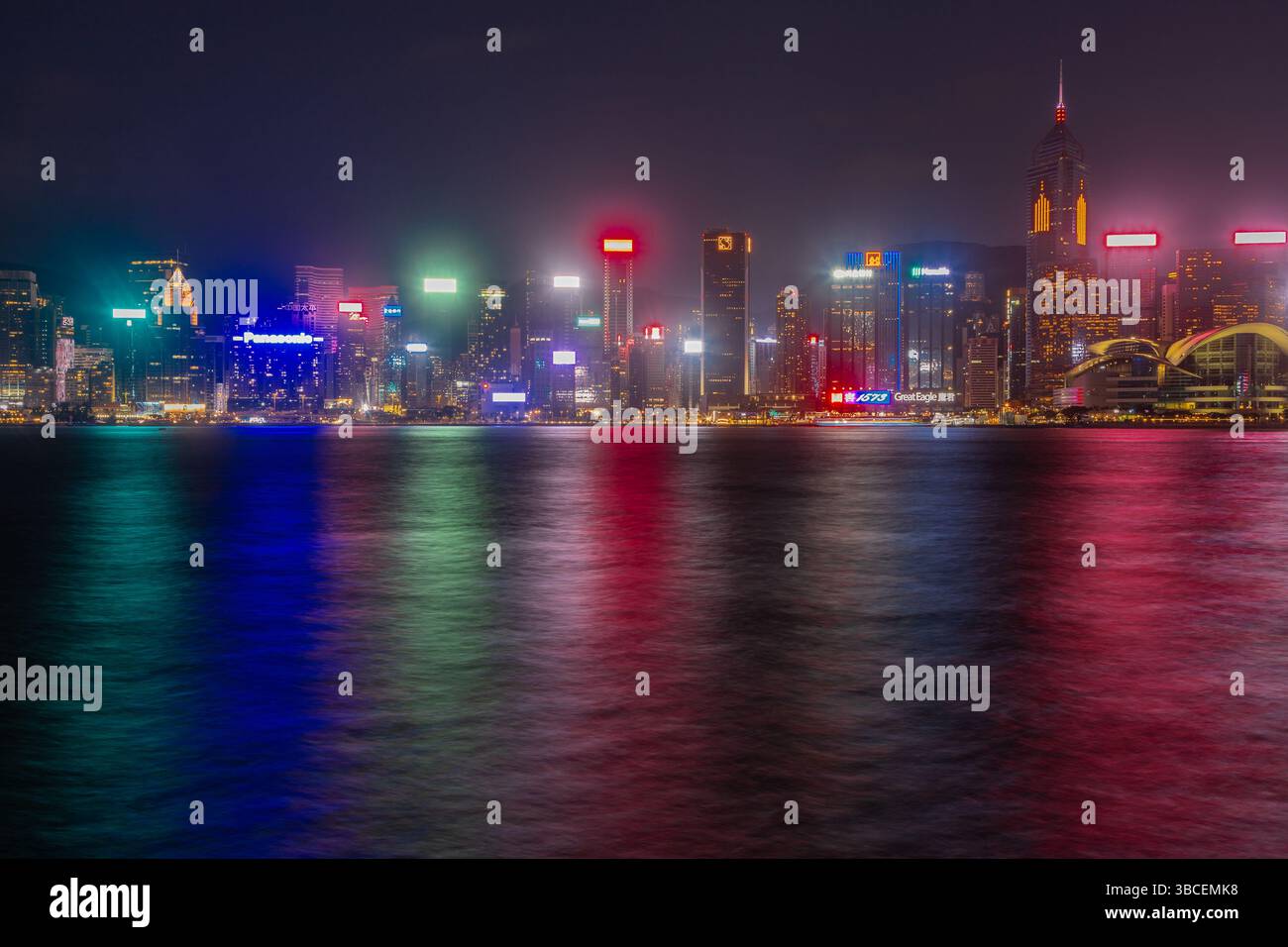 Sunset and evening view over the impressive skyline of Hong Kong Island ...