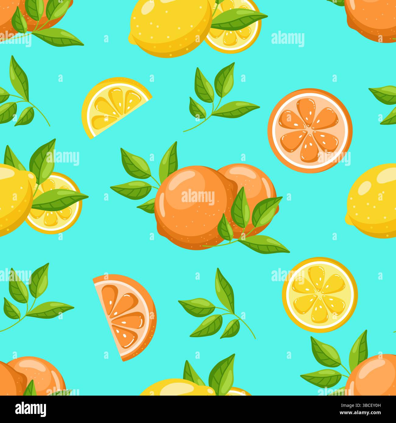 Citrus seamless pattern on bright background Stock Vector