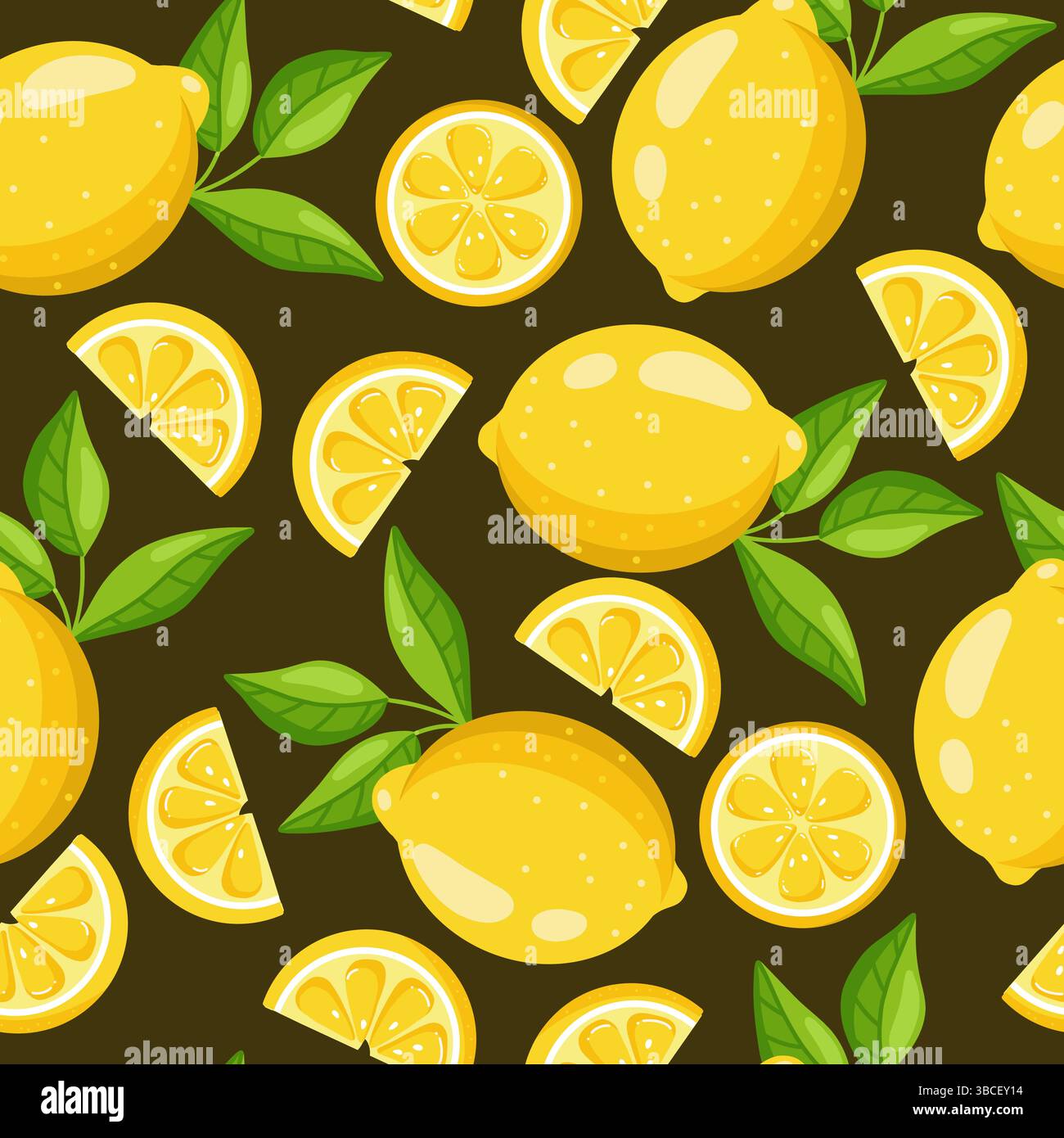 Seamless pattern with lemons on a dark background  Stock Vector