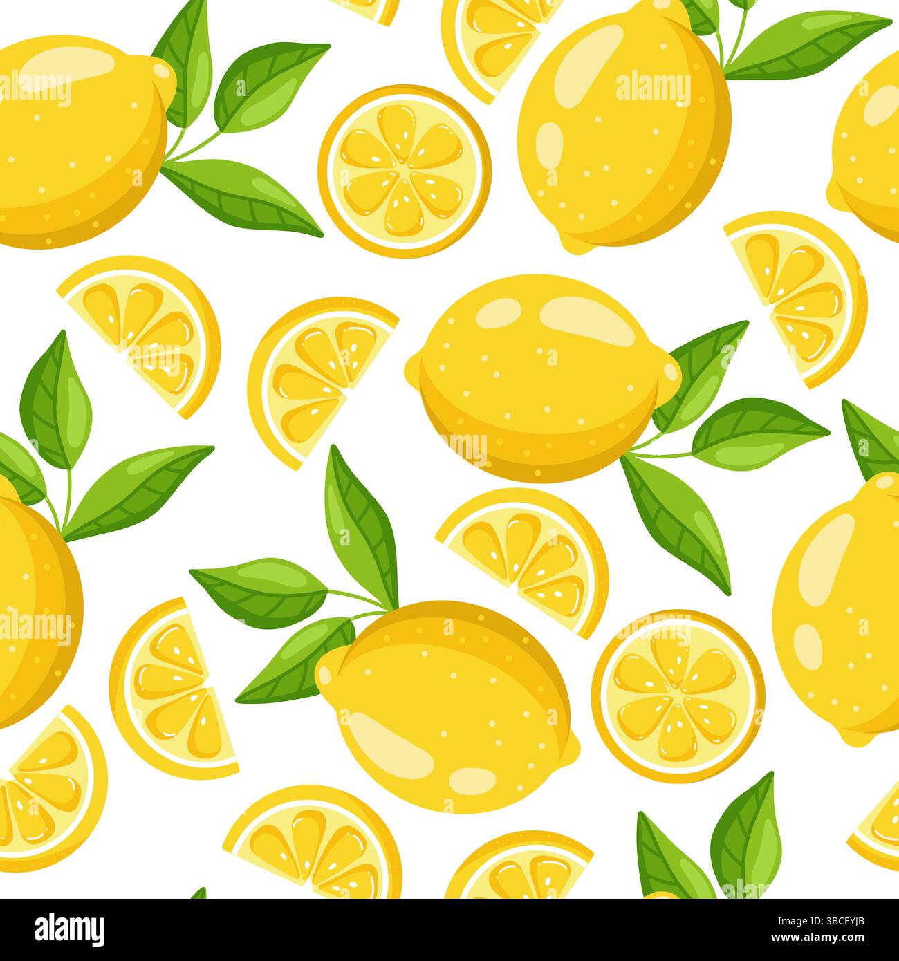 Seamless Pattern With Lemons on White Background  Stock Vector
