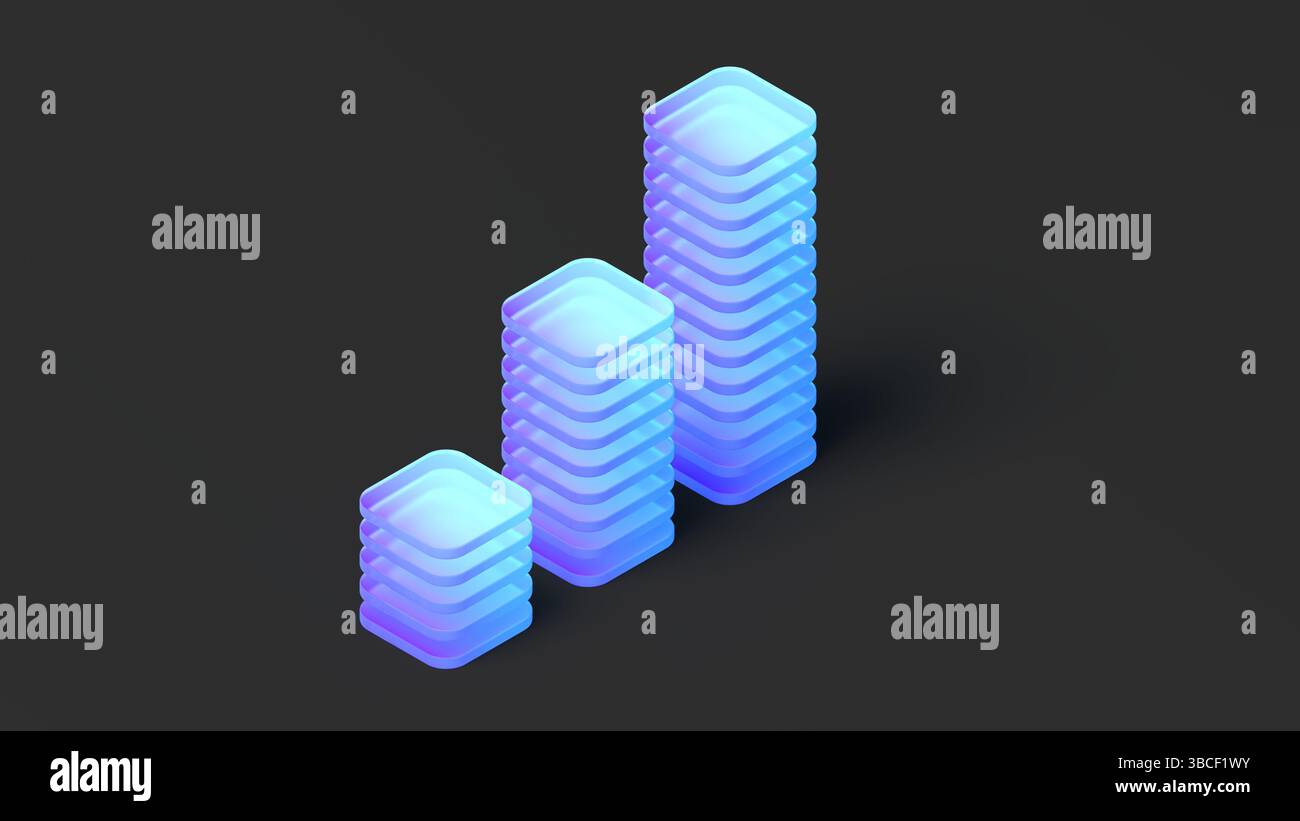 Abstract column chart. Solid and translucent. Black and blue color ...