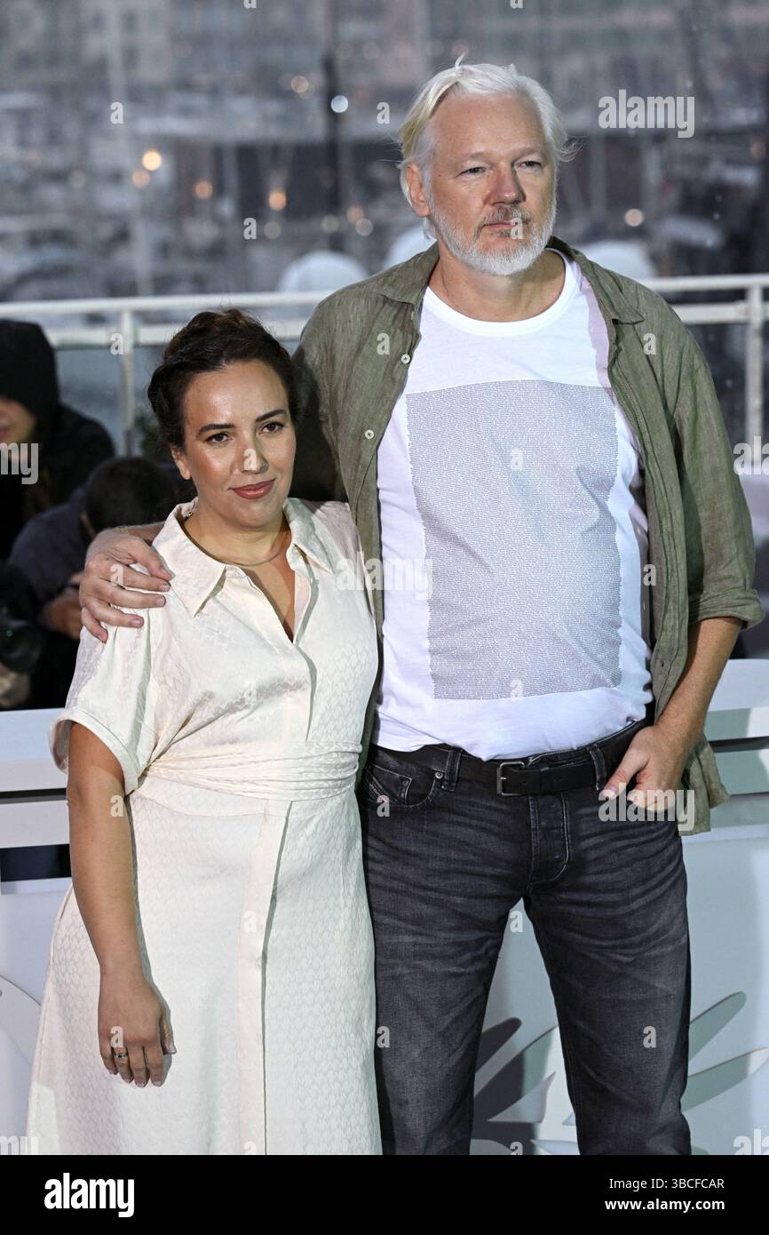 Cannes, France. May 20th, 2025. Stella Assange and Julian Assange attending The Six Billion Dollar Man photocall, part of the 78th Cannes Film Festival, Palais des Festival. Credit: Doug Peters/EMPICS/Alamy Live News Stock Photo