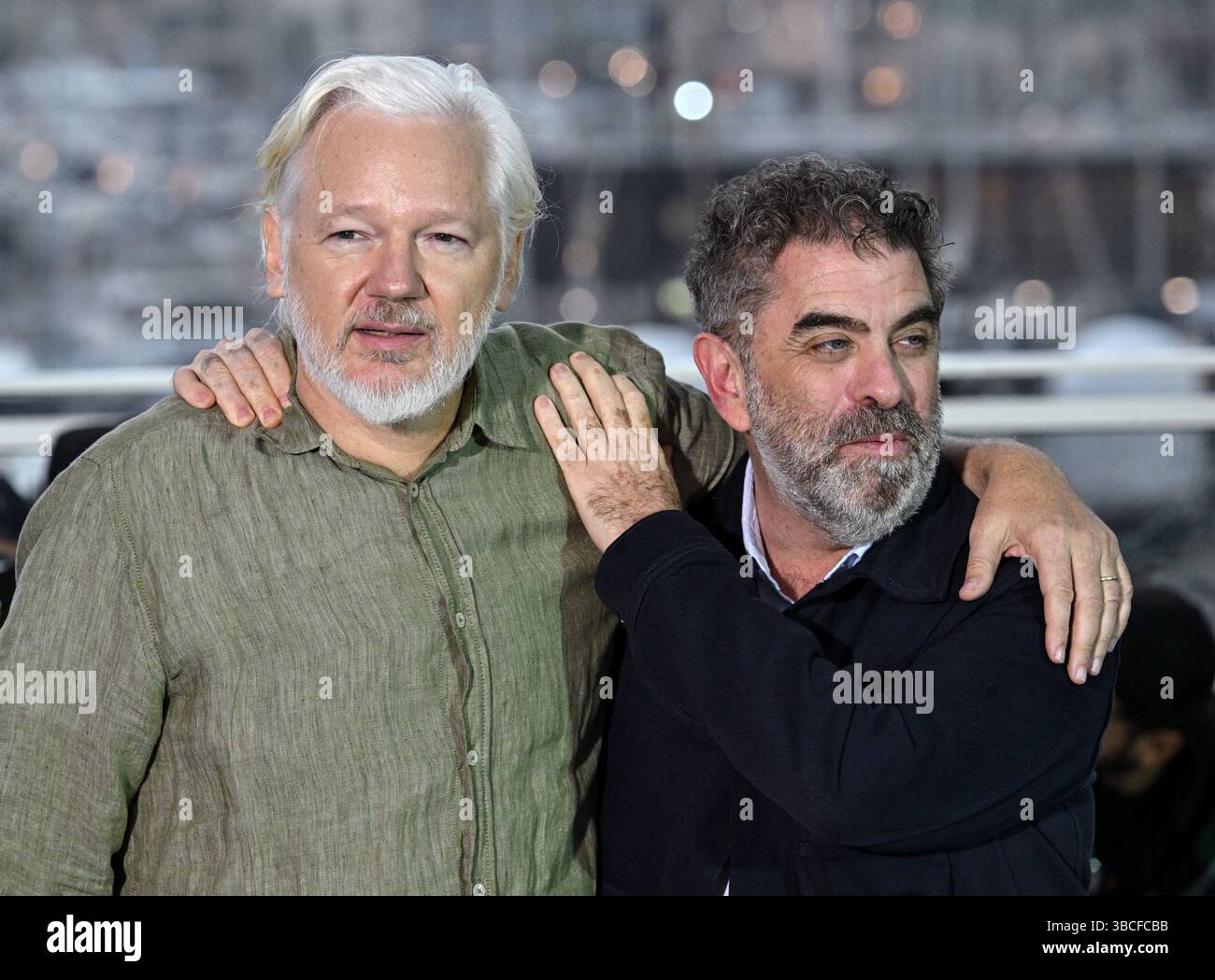 Cannes, France. May 20th, 2025. Julian Assange and Eugene Jarecki attending The Six Billion Dollar Man photocall, part of the 78th Cannes Film Festival, Palais des Festival. Credit: Doug Peters/EMPICS/Alamy Live News Stock Photo