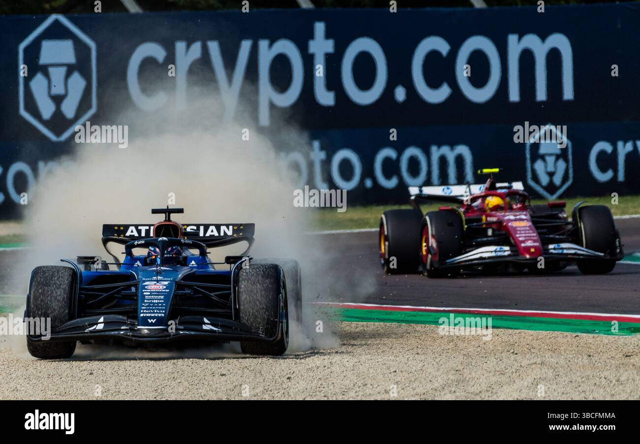 Imola, Italy - 18 May 2025, #23 Alex Albon (THAI, Williams), #44 Lewis Hamilton (GBR, Ferrari), Emilia-Romagna GP Stock Photo