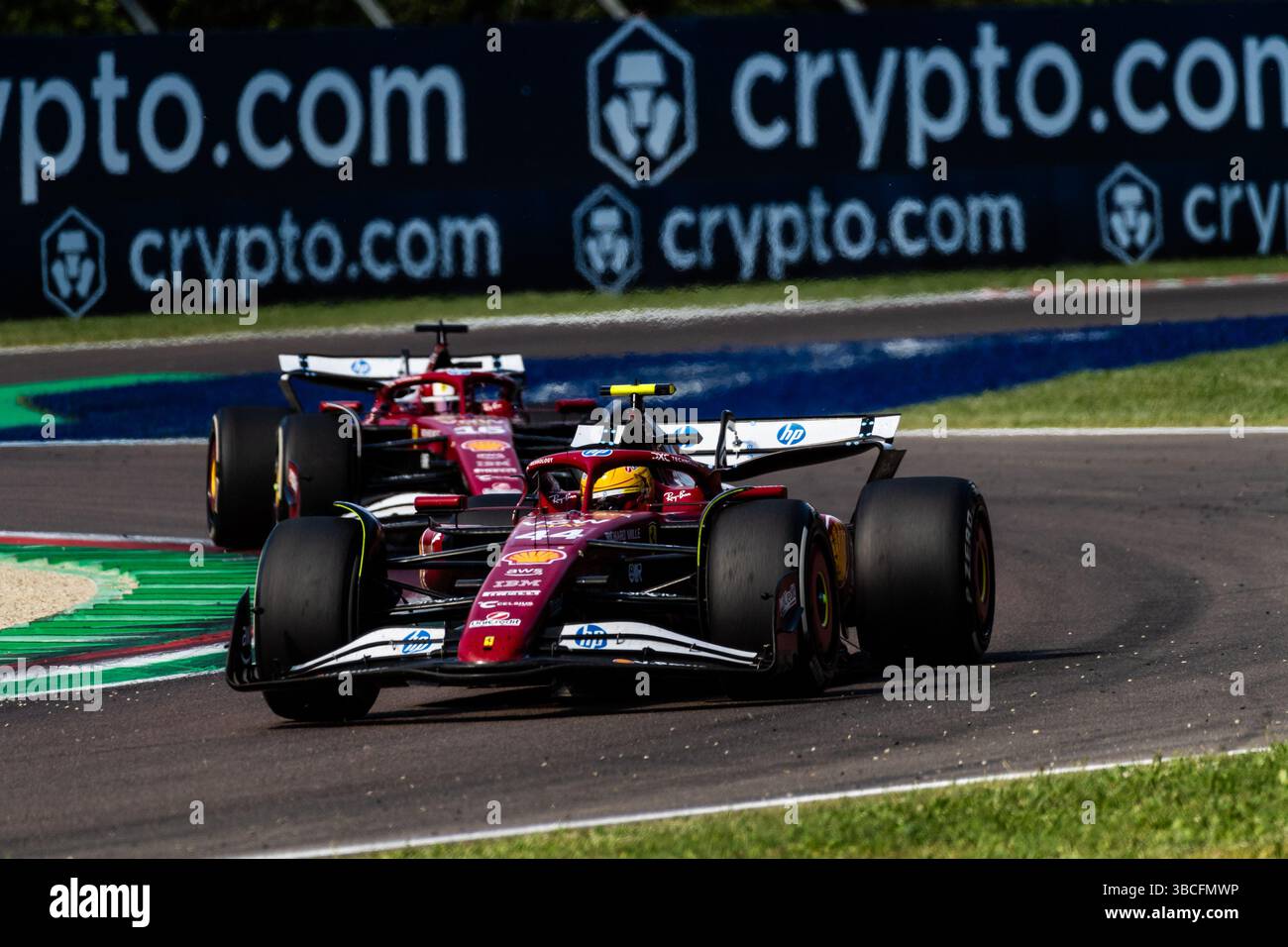 Imola, Italy - 18 May 2025, #16 Charles Leclerc (MCO, Ferrari), #44 Lewis Hamilton (GBR, Ferrari), Emilia-Romagna GP Stock Photo