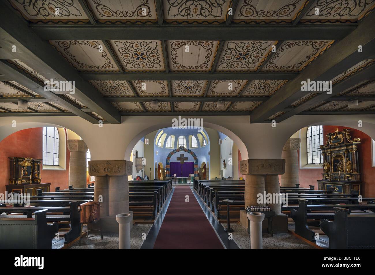 Interior with chancel of St Stephen's Church, Art Nouveau building with ...