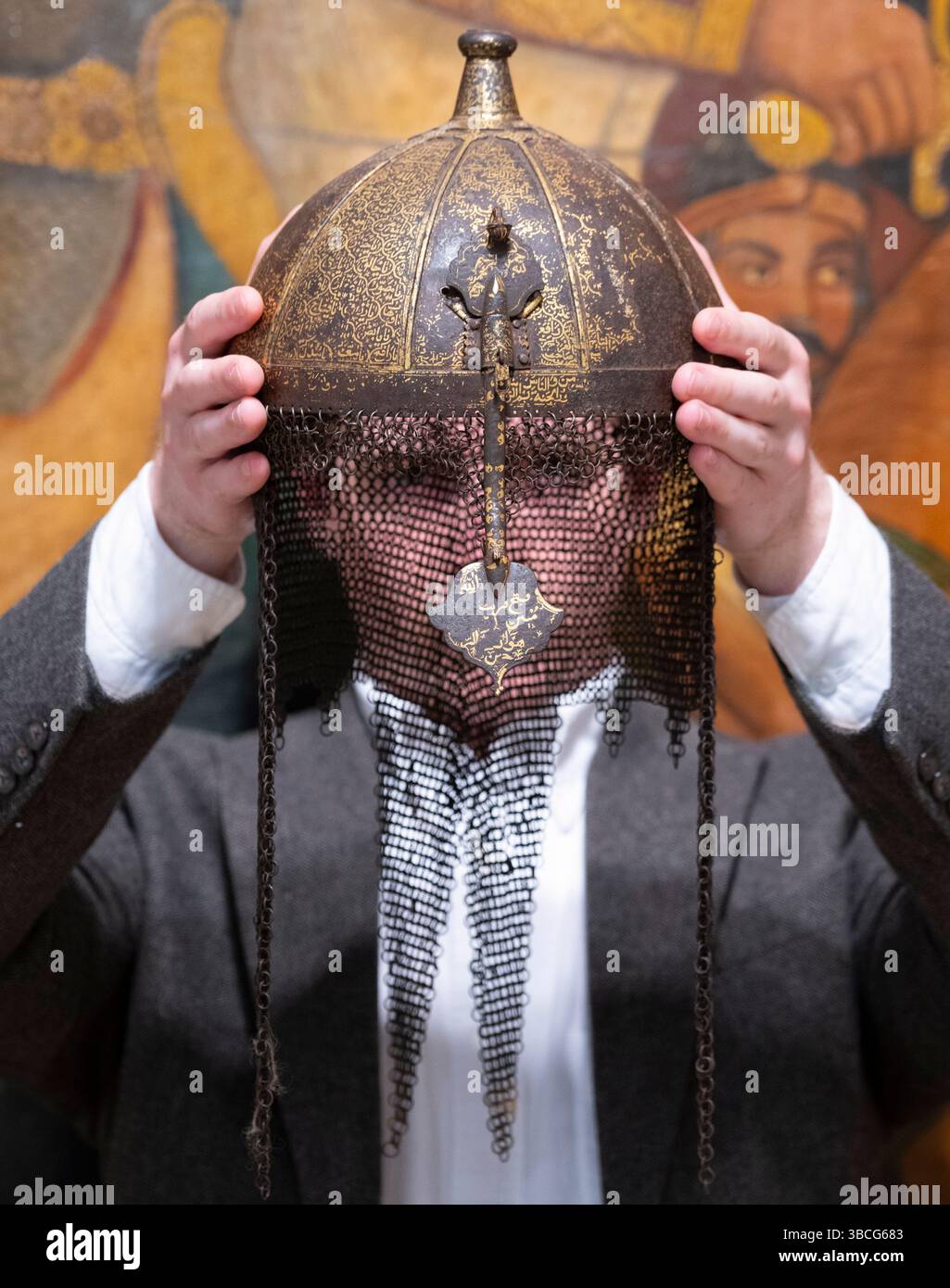Rare safavid gold damascened steel helmet hi-res stock photography and ...