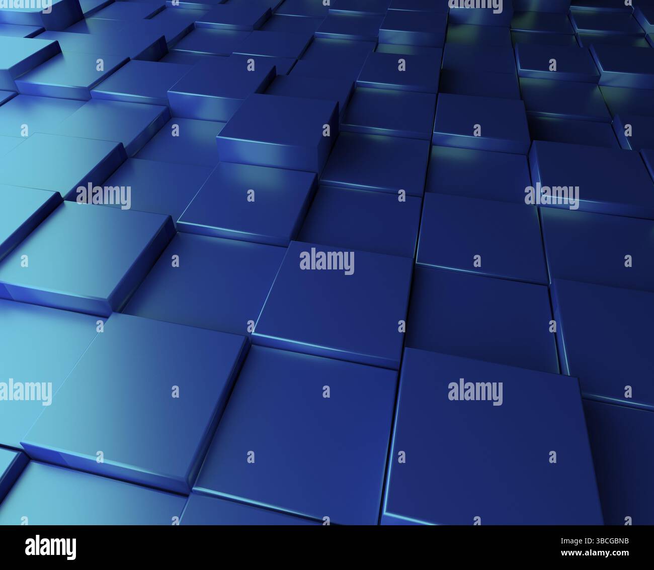 Abstract blue background with metallic cubes Stock Photo