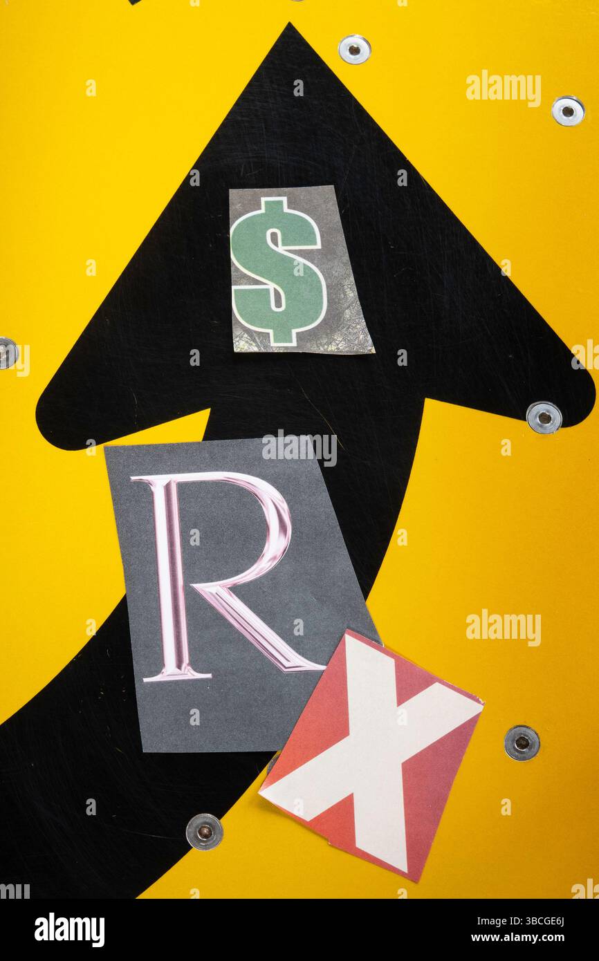 Ransom note style still life depicts change in prescription drug prices ...