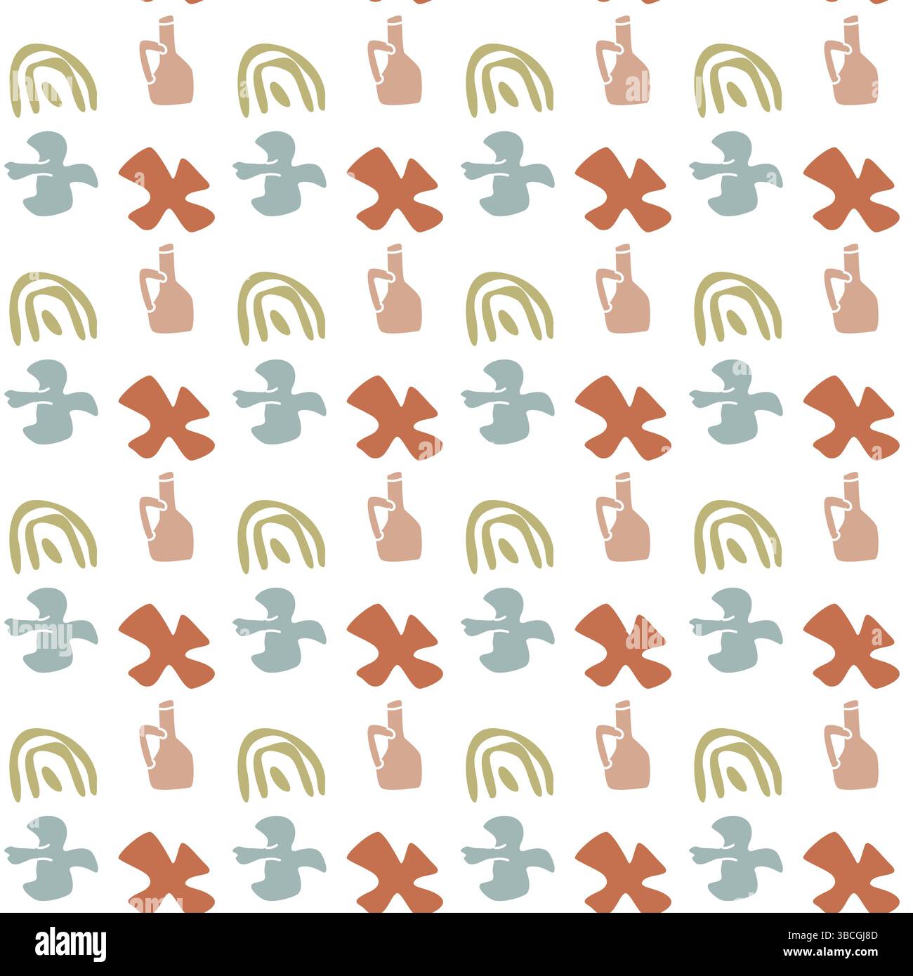 Boho summer elements pattern with abstract shapes and rainbow design. Stock Vector