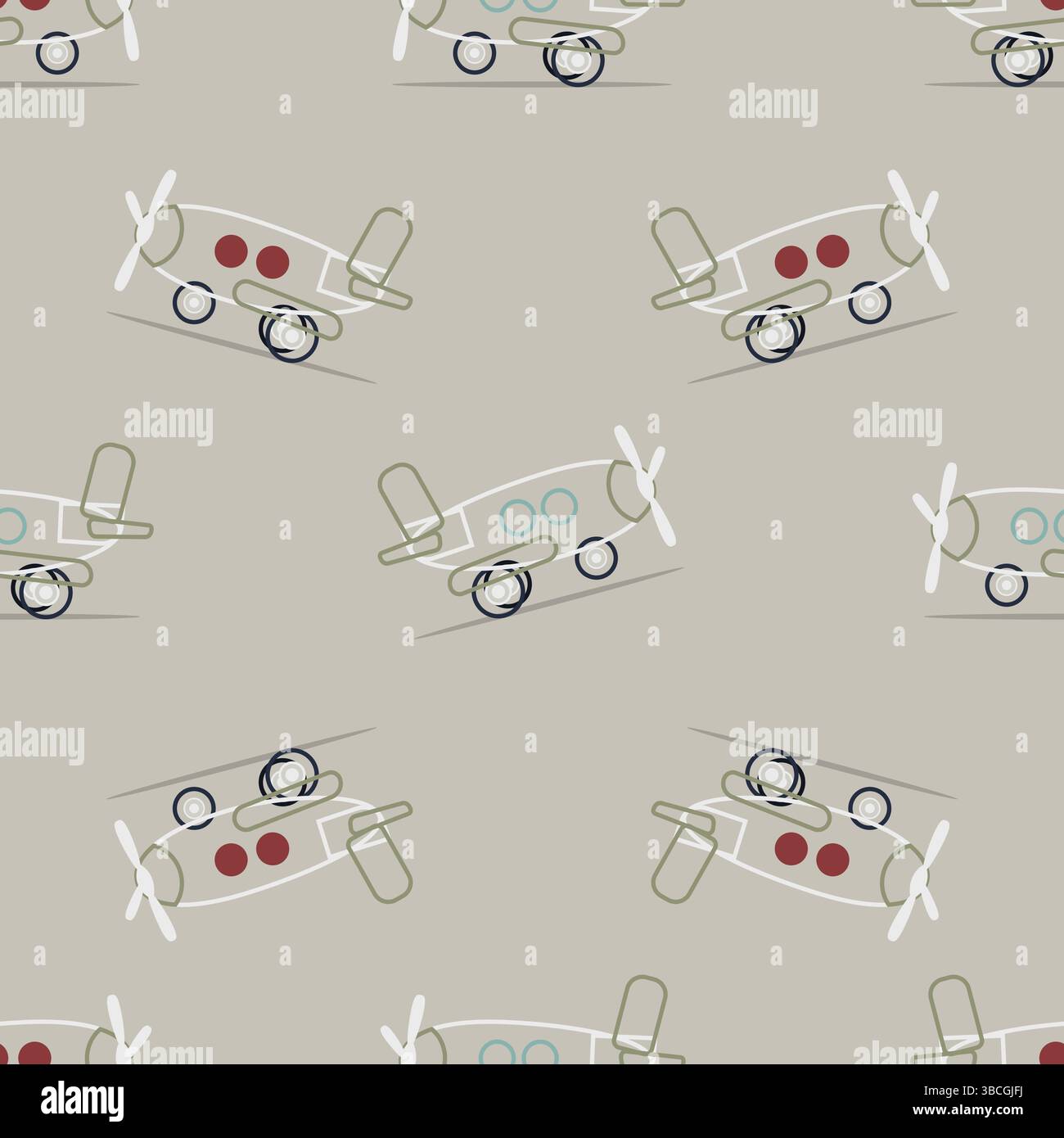 Seamless pattern with retro outline airplanes on beige background Stock Vector