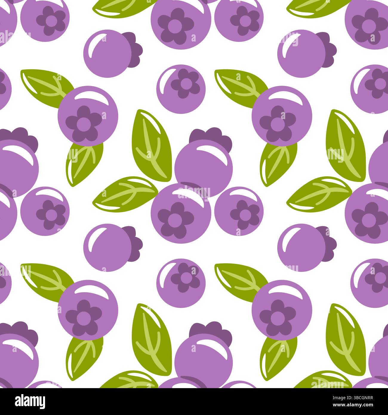 Bright seamless pattern with juicy blueberries, green leaves, and delicate branches on a light background. Perfect for textiles, packaging, and wallpa Stock Vector