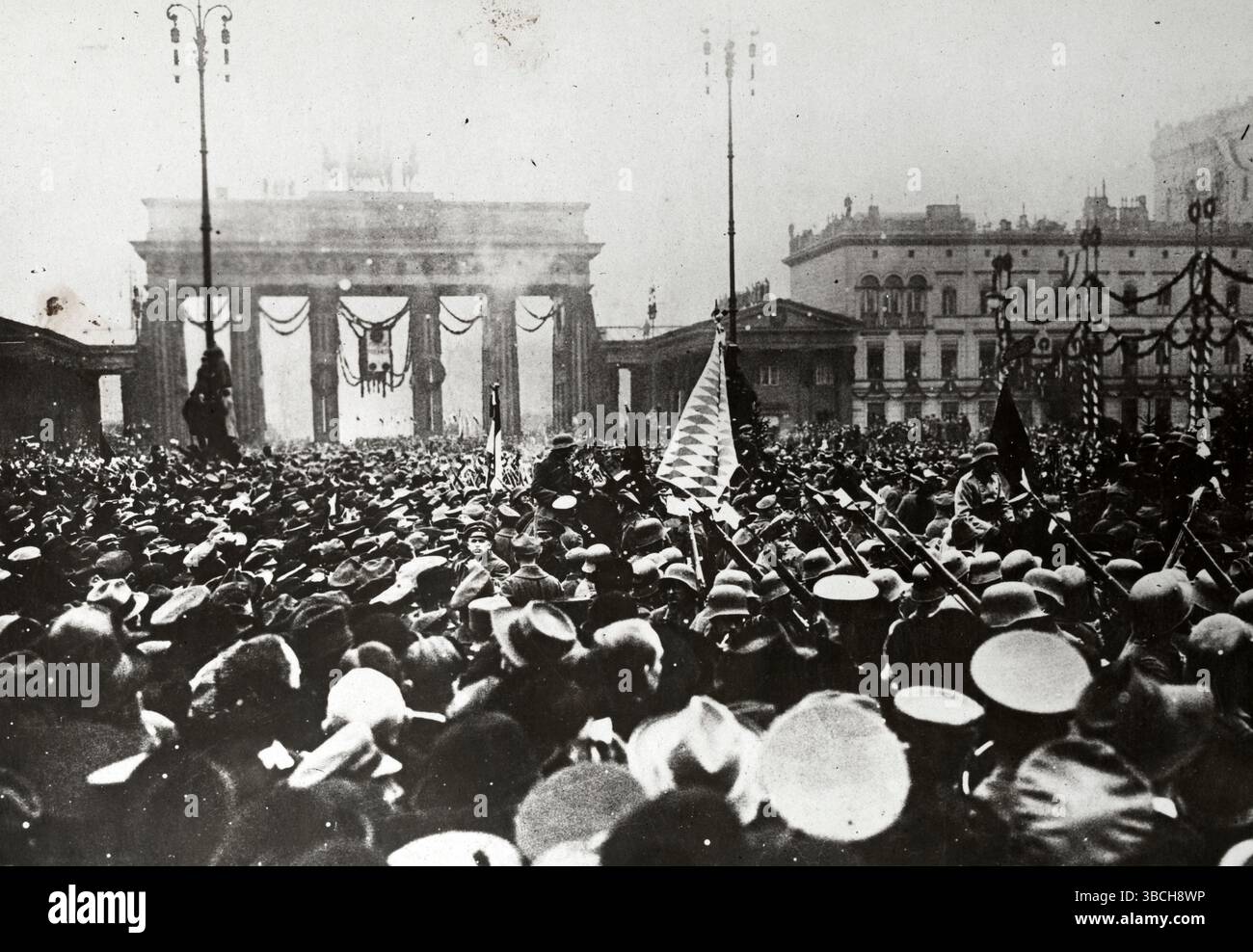 German troop loyal to he provisional government arrive in Berlin during the Spartacist Uprising. The Spartacist uprising was an armed uprising in Berlin from 5 to 12 January 1919. It was primarily a power struggle between the supporters of the provisional government which favored a social democracy, and those of the Communist Party of Germany (KPD) led by Karl Liebknecht and Rosa Luxemburg, which wanted to set up a soviet republic similar like the Bolsheviks in Russia. Stock Photo