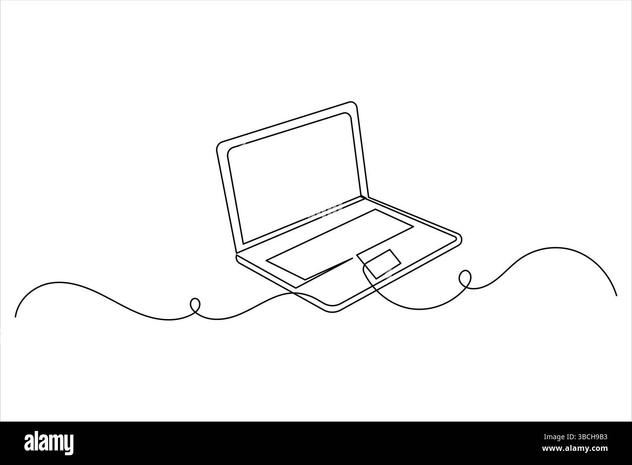 Laptop computer continuous one line drawing with  isolate simple outline vector illustration Stock Vector