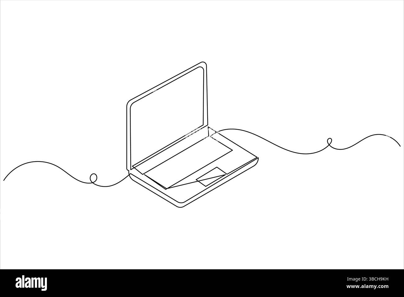 Laptop computer continuous one line drawing with isolate simple outline vector illustration Stock Vector