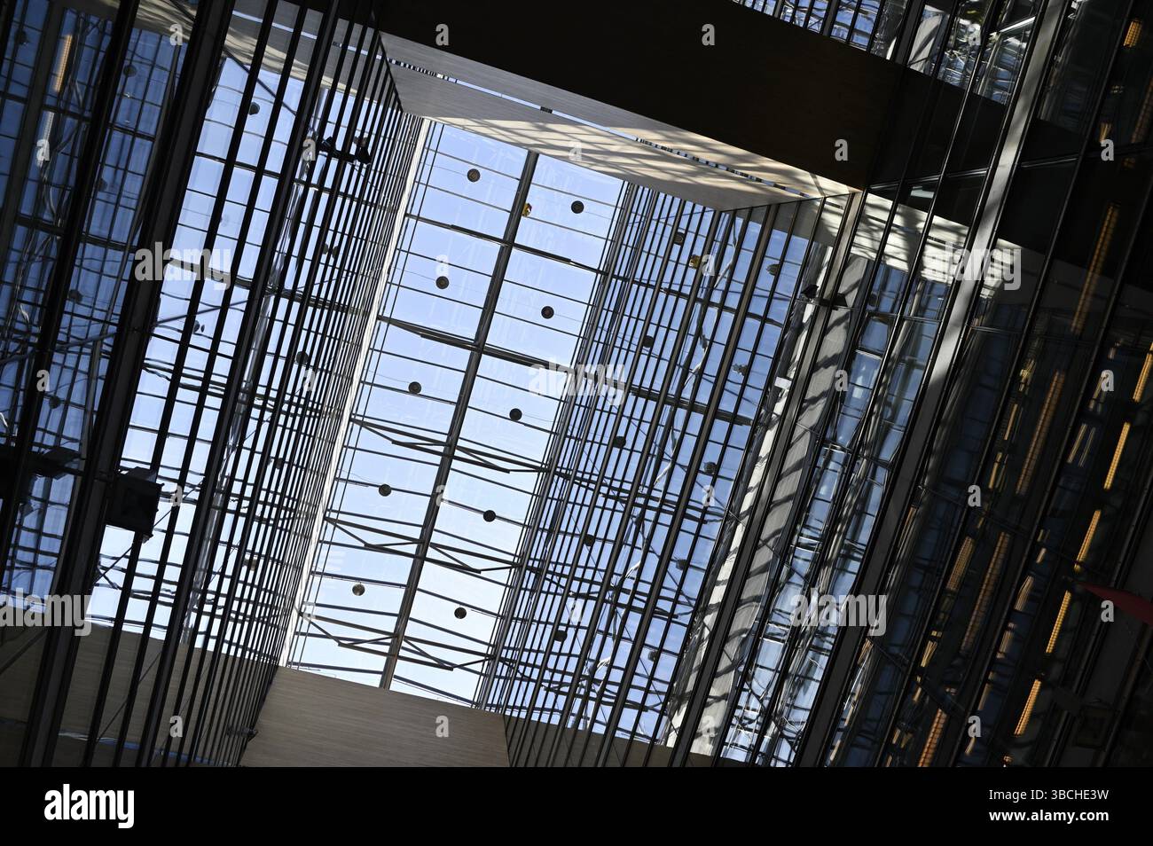 Glass ceiling in a modern office building, bottom view Stock Photo