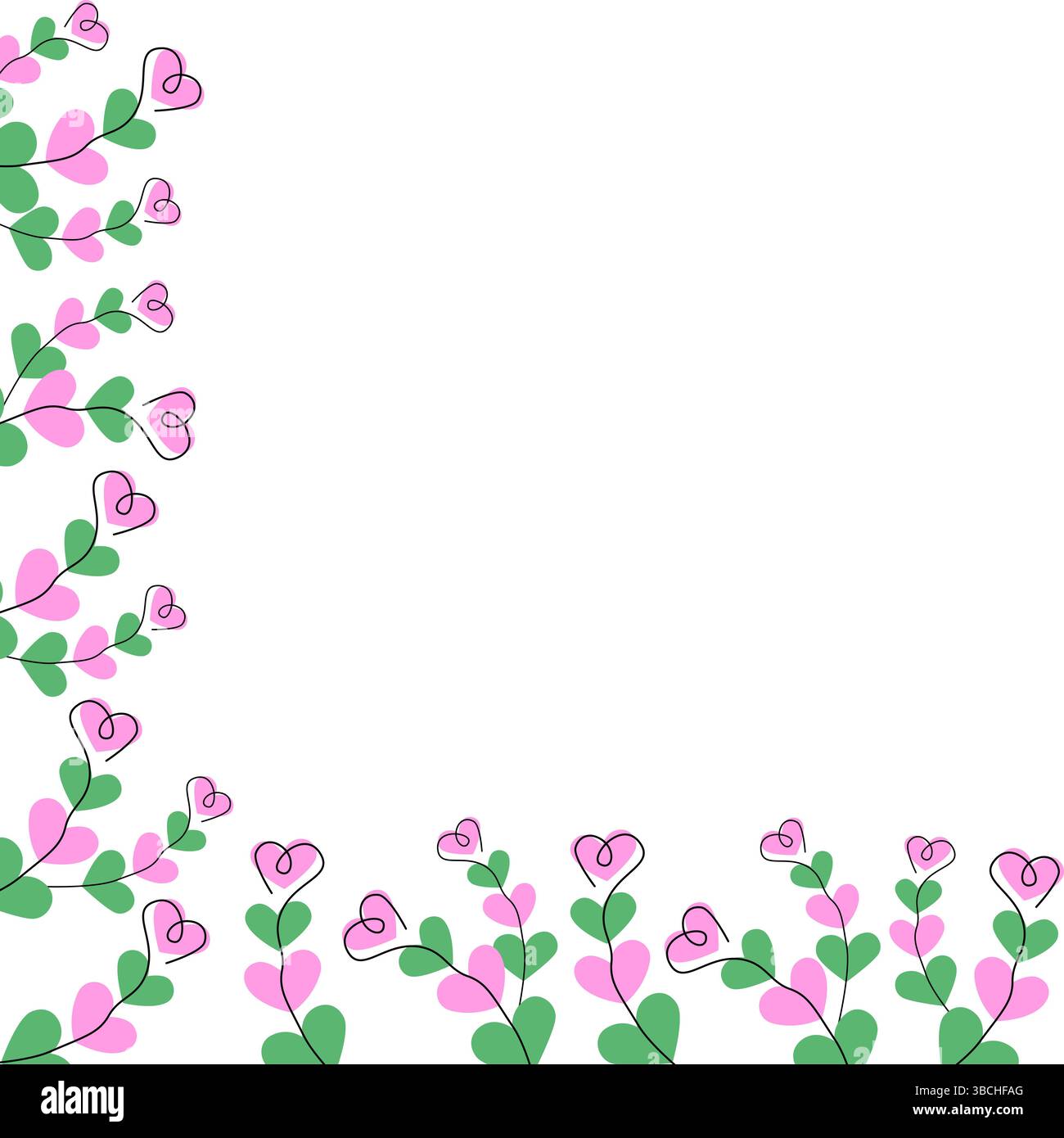 Freehand Heart shape branches Decorative Corner Frame border Minimalistic Copy space Template idea. Isolated Vector illustration Springtime Thematic cards, posting, blog or web promo banner, leaflets Stock Vector