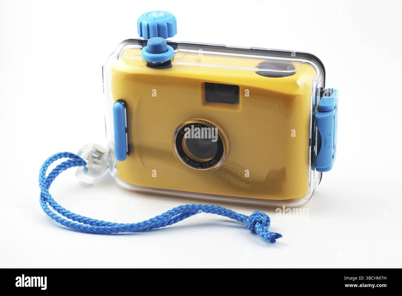 Yellow camera in waterproof box over white Stock Photo