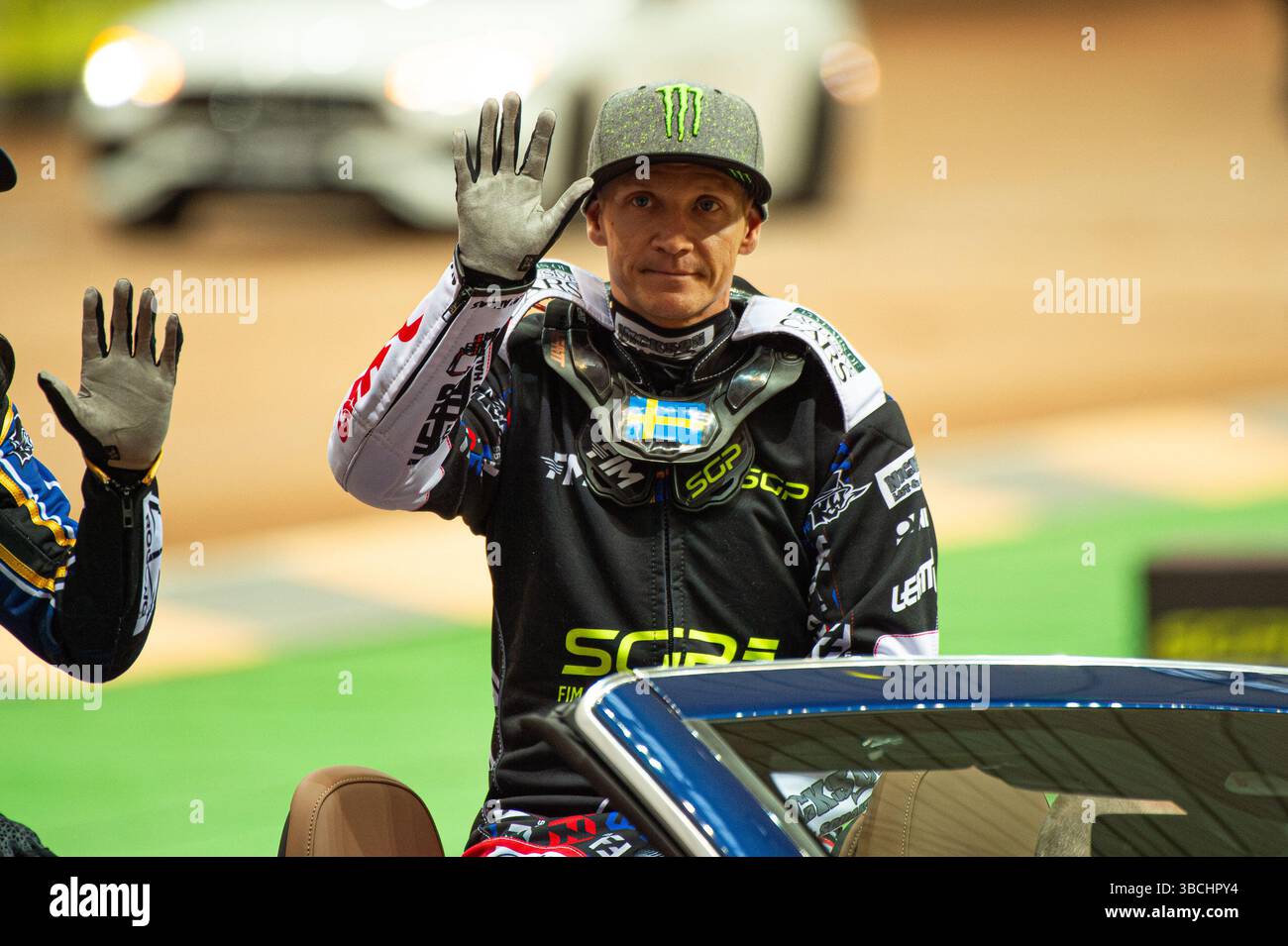 WARSZAWA, POLAND – MAY 17, 2025: Orlen Oil FIM Speedway Grand Prix of Poland in PGE Narodowy 2025. In photo Fredrik Lindgren (center). Stock Photo