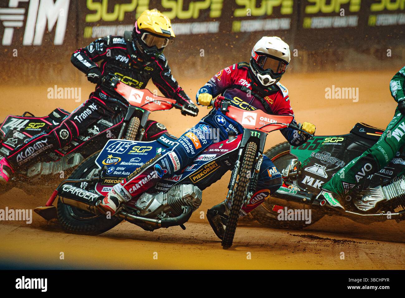 WARSZAWA, POLAND – MAY 17, 2025: Orlen Oil FIM Speedway Grand Prix of Poland in PGE Narodowy 2025. In photo Dominik Kubera (415, Poland). Stock Photo