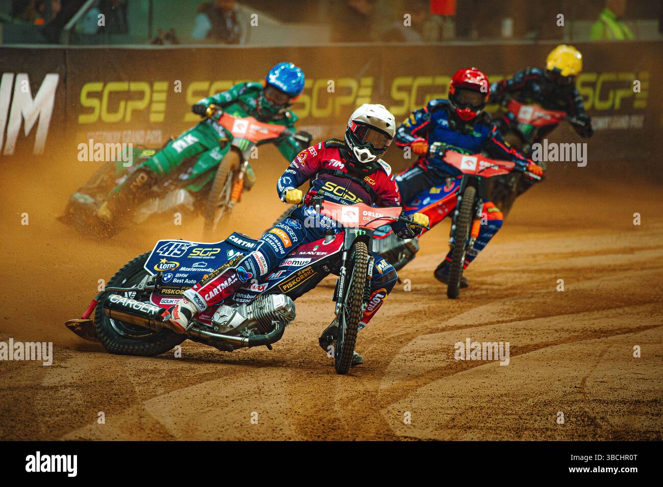 WARSZAWA, POLAND – MAY 17, 2025: Orlen Oil FIM Speedway Grand Prix of Poland in PGE Narodowy 2025. In photo Dominik Kubera (415, Poland). Stock Photo