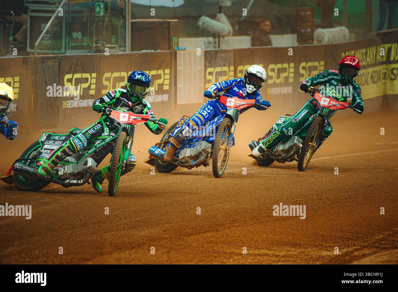 WARSZAWA, POLAND – MAY 17, 2025: Orlen Oil FIM Speedway Grand Prix of Poland in PGE Narodowy 2025. In photo Bartosz Zmarzlik (95, Poland, center - white helmet). Stock Photo