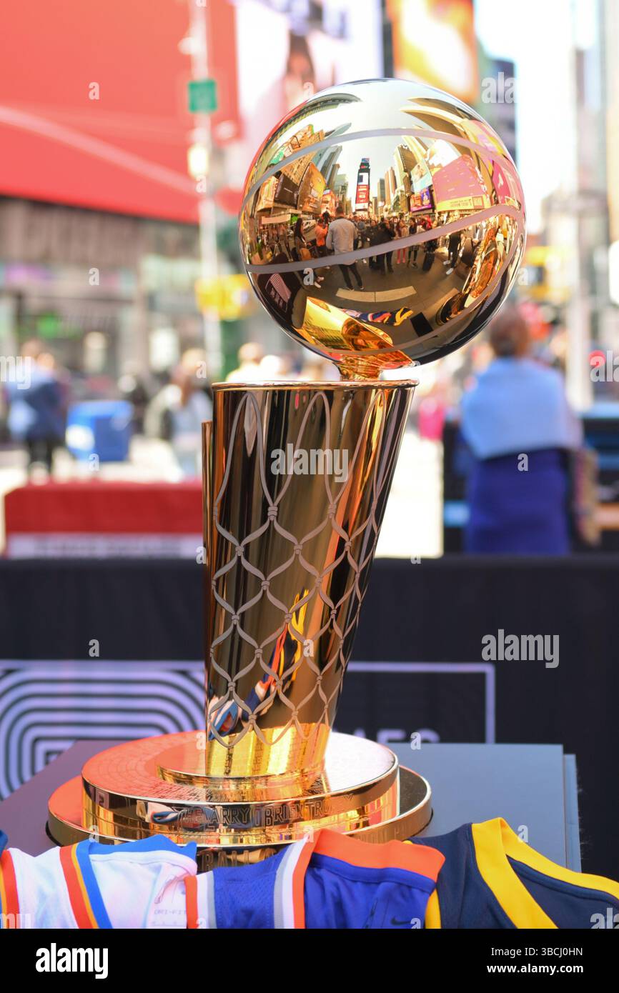 New York, USA. 20th May, 2025. The Larry O'Brien trophy is seen during