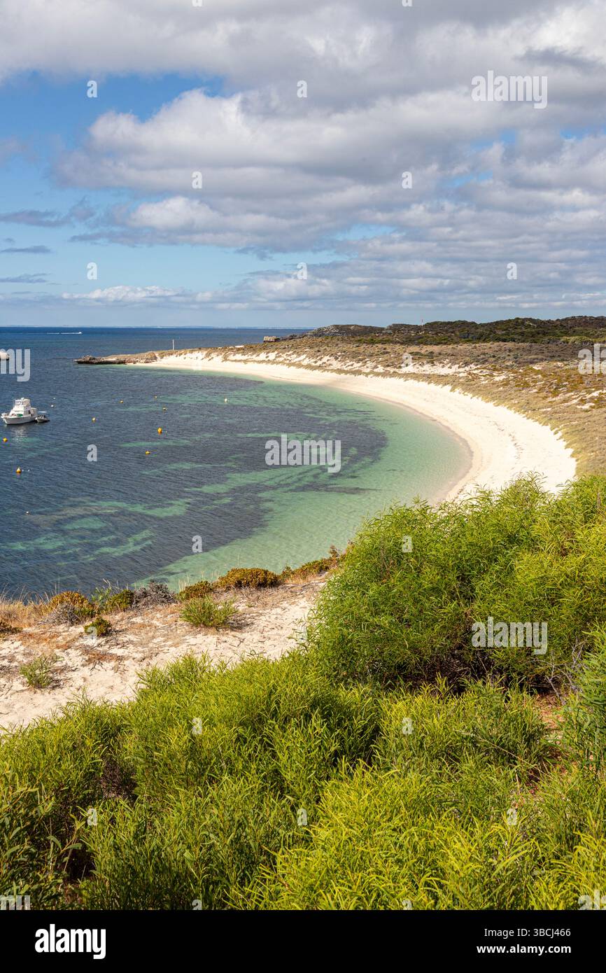 The white sand beach of Catherine Bay on the coast of Rottnest Island ...