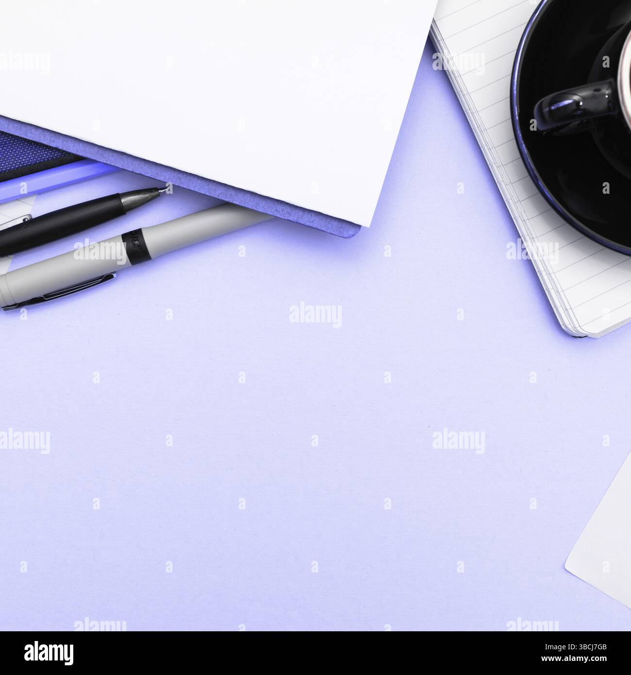 Office Supplies, Stickers, Notebooks Pens Pencils Rullers Marckers Stock Photo